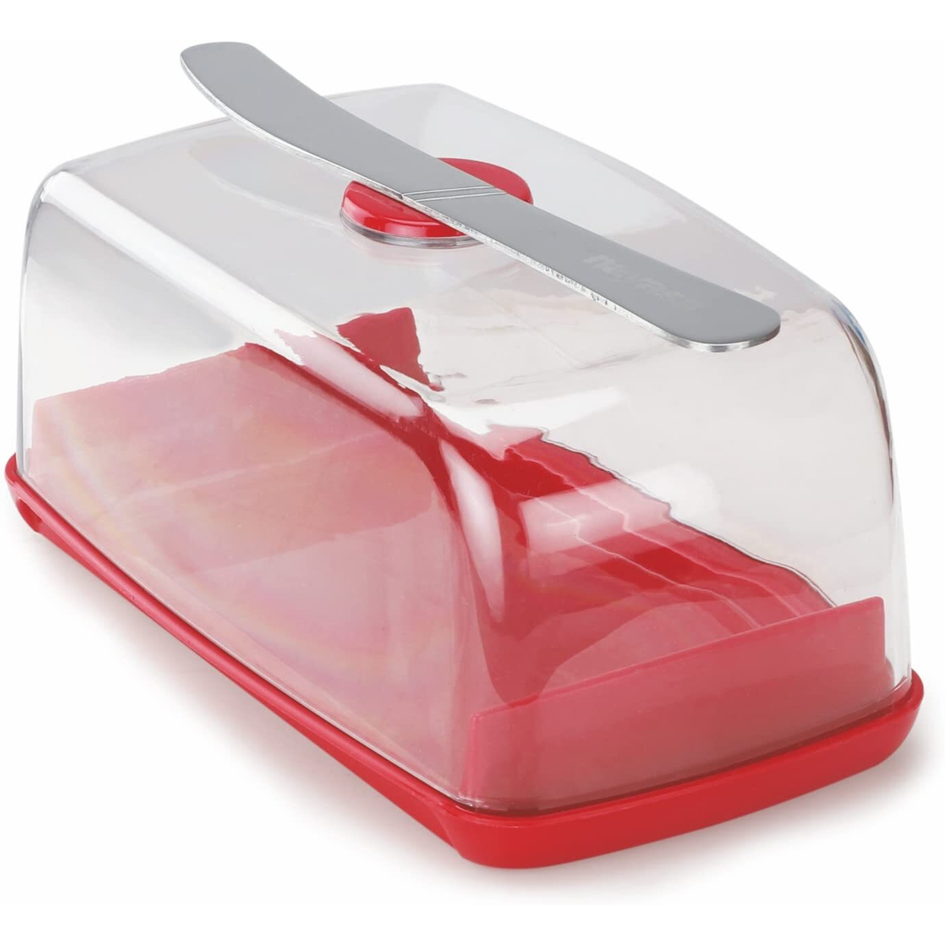 Nayasa Smart Butter Dish with Magnetic Butter Knife Holder & Side Section, Red