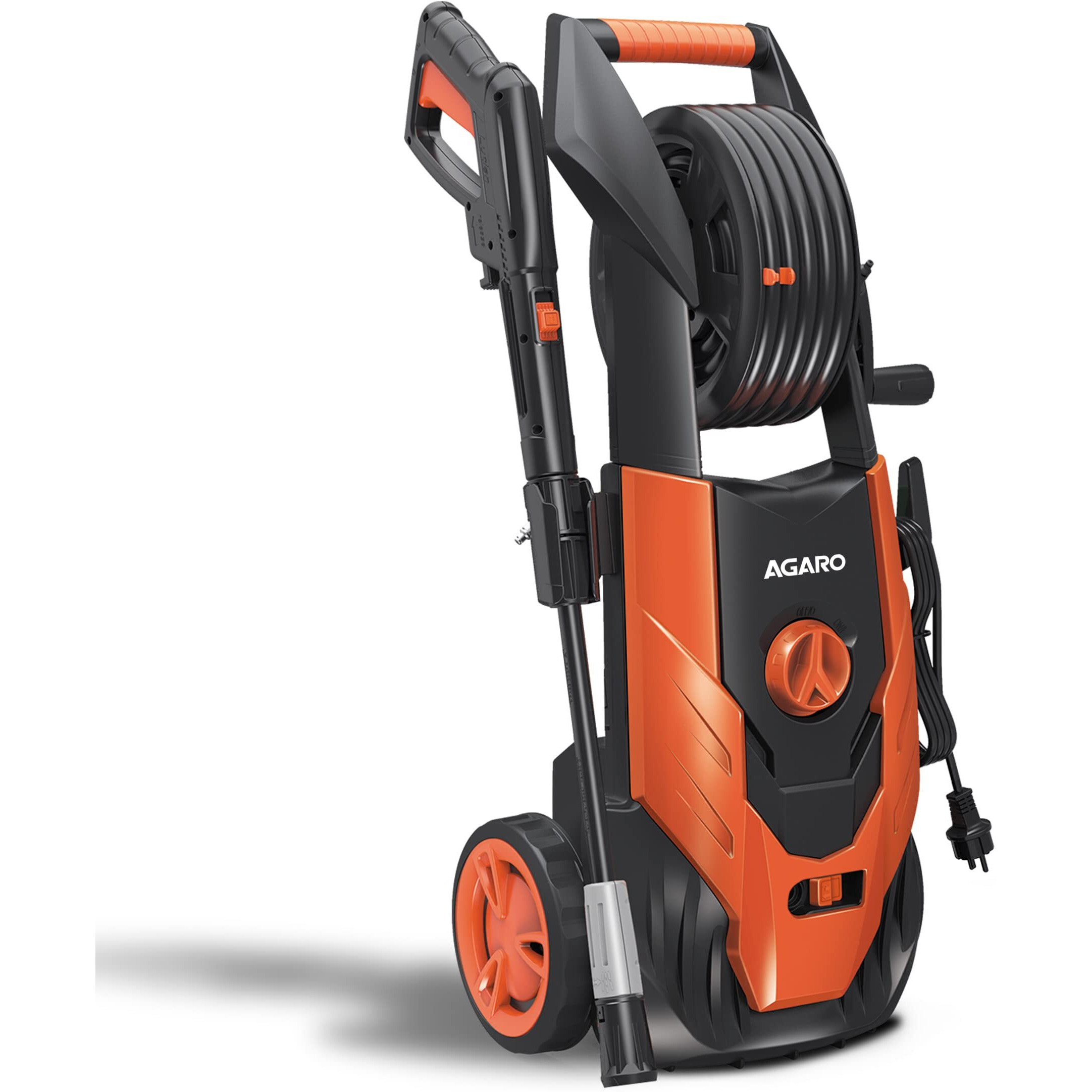 AGARO Royal High Pressure washer, 1800 Watts Motor, 140 Bars, 7L/Min Flow Rate, 5 Meters Outlet Hose, Upright Design With Wheel, For Car, Bike and Home Cleaning Purpose, Turbo Nozzle, Black and Orange