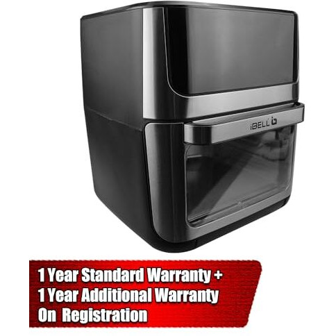 iBELL AF1270M Air Fryer Oven 12L, 2 Year Warranty, 2000W, with Rotisserie + Skewer Set + Rotating Mesh Basket + Crisper tray, 360 Turbo Hot Air Circulation, 10 Presets, Timer & Auto-off (Black)