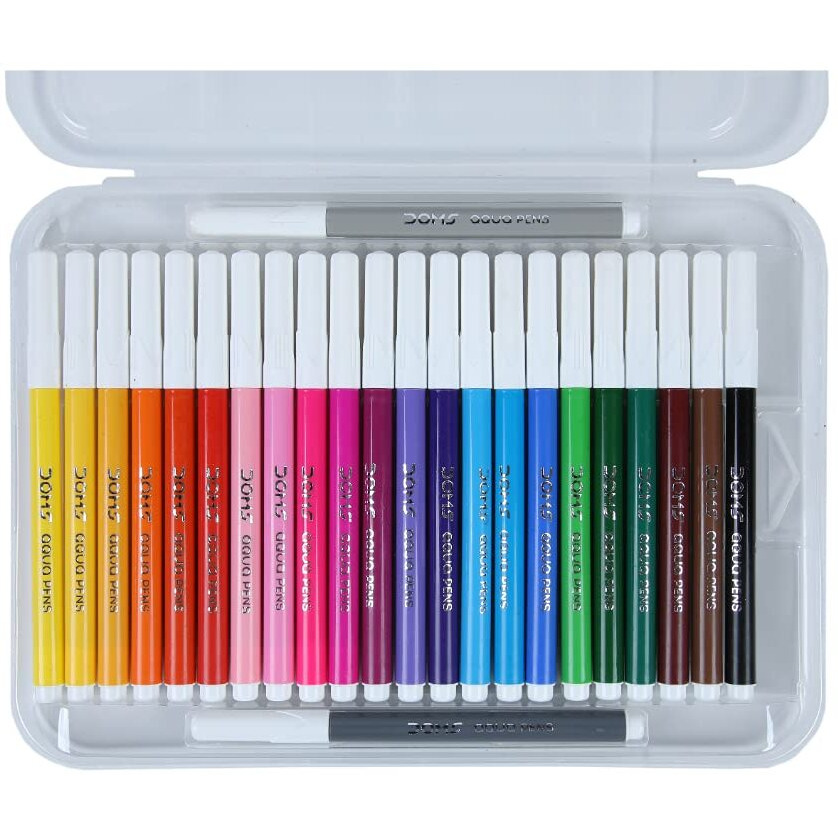 Doms Aqua 24 Shades Watercolour Sketch Pen Set | Unique Push Resistant Tip With Bright & Intense Colors | Non-Toxic & Safe For Kids | Colourful Sketching, Doodling & Mandala Art | Pack of 1
