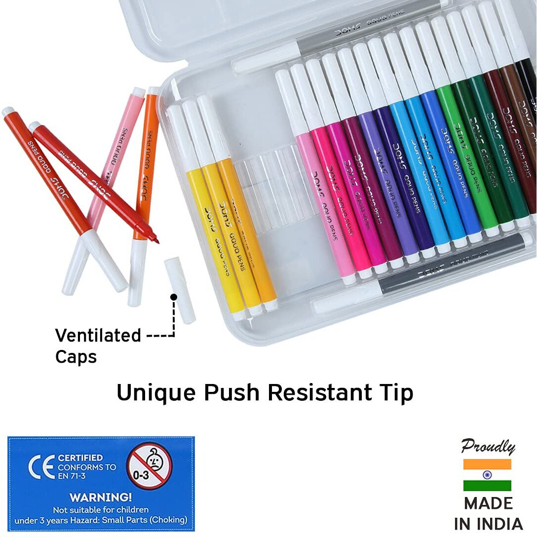 Doms Aqua 24 Shades Watercolour Sketch Pen Set | Unique Push Resistant Tip With Bright & Intense Colors | Non-Toxic & Safe For Kids | Colourful Sketching, Doodling & Mandala Art | Pack of 1