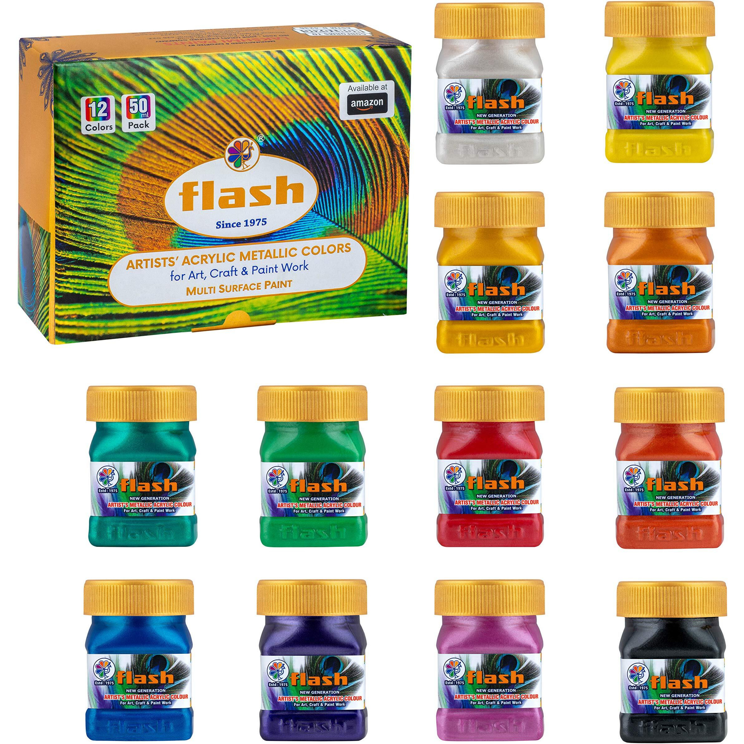 Flash Acrylic Metallic Basic Colours 50 ml (12 Colours) Box