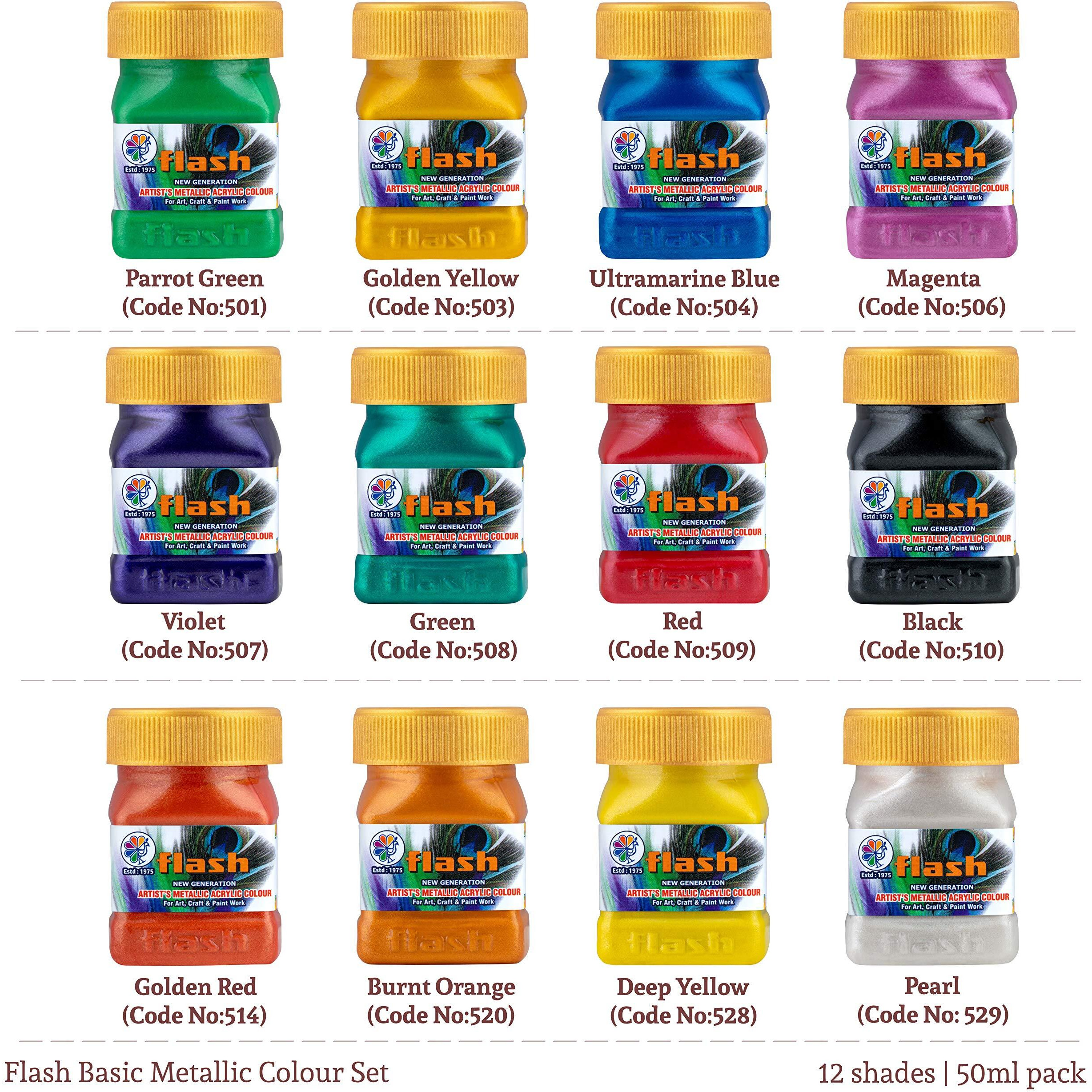 Flash Acrylic Metallic Basic Colours 50 ml (12 Colours) Box