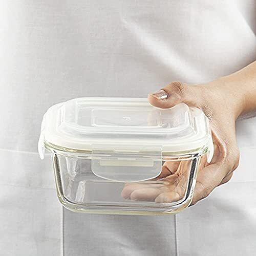 Borosil Klip N Store Glass Storage Container For Kitchen With Air-Tight Lid, Microwave & Oven Safe, Square, 800 ml, Clear