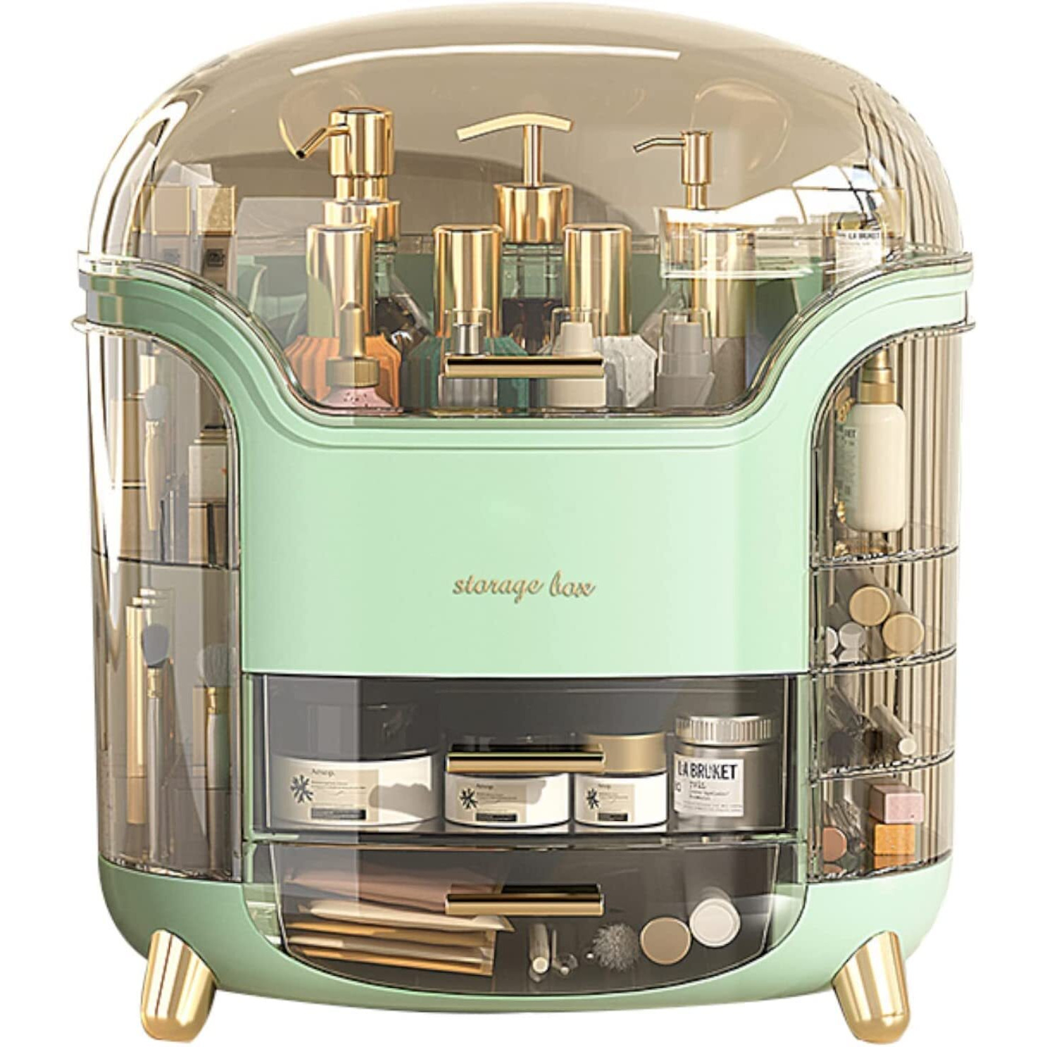Dravizon Portable Light Luxury Series Multi-Function Makeup Box Dustproof Cosmetic Storage Box,Cosmetics Skin Care Products Jewelry Organizer Case Lipstick Box (Green) Large 34x30x20 cm