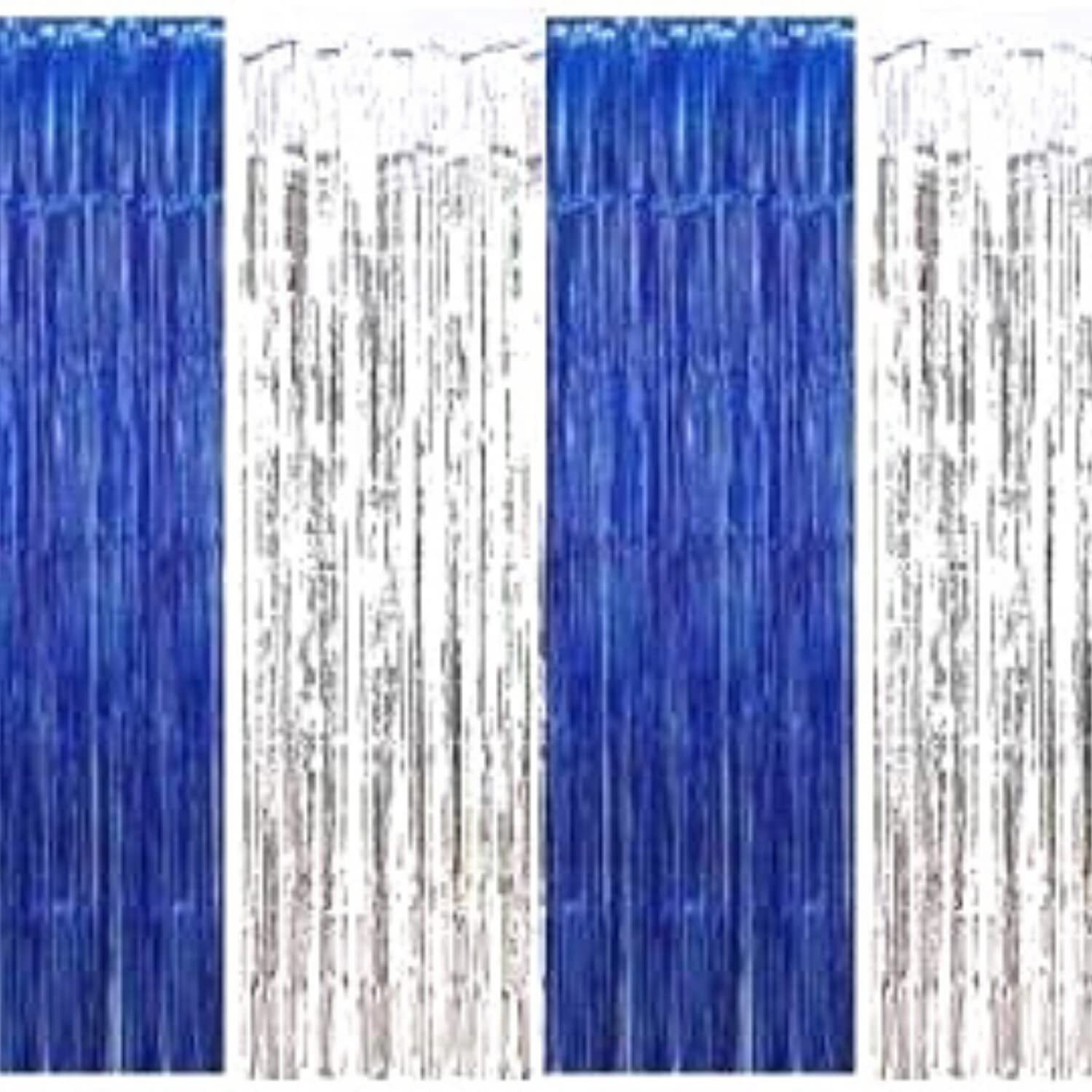 Propsicle 3ftx6ft Blue & Silver Shimmer Backdrop Foil Curtains Birthday Decoration, Anniversary, Bachelorette Party Decoration - Pack of 4
