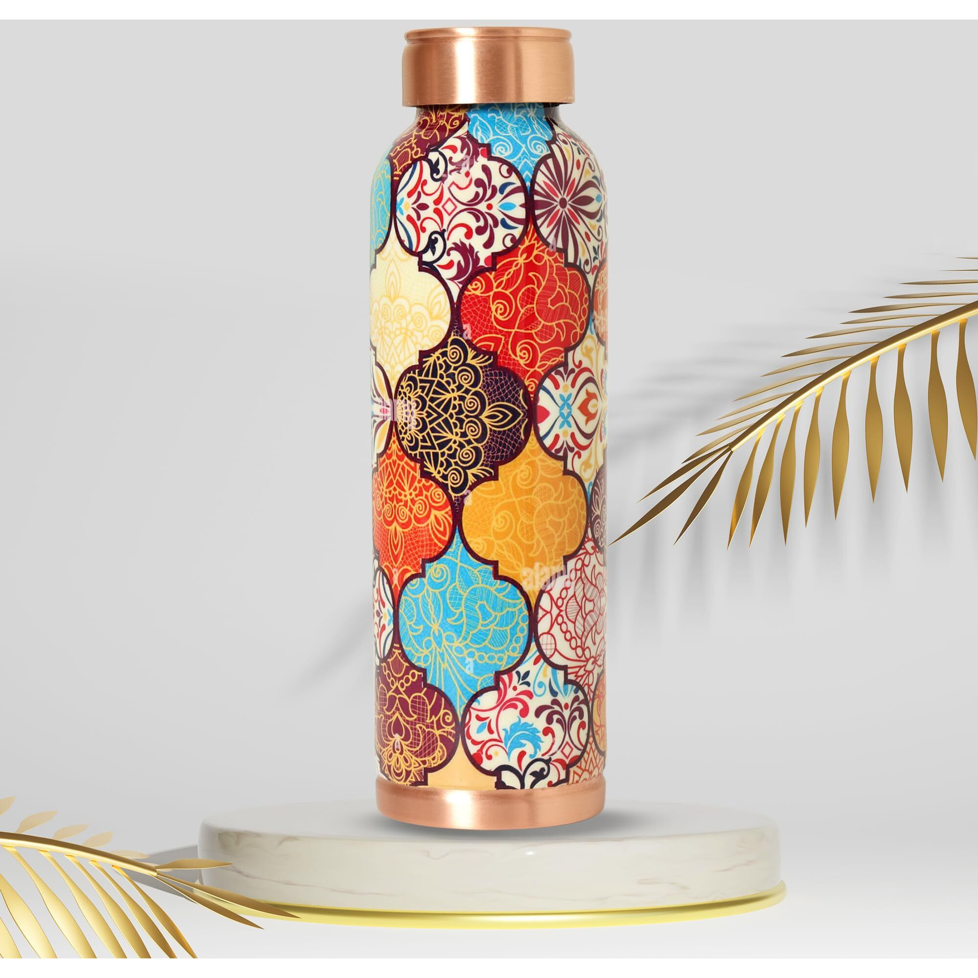 Decorative India Copper 1 Litre Water Bottle With Leak and Rust Proof Protection for Home and Office Use Ayurveda and Yoga Health Benefits Bottle (Gray)