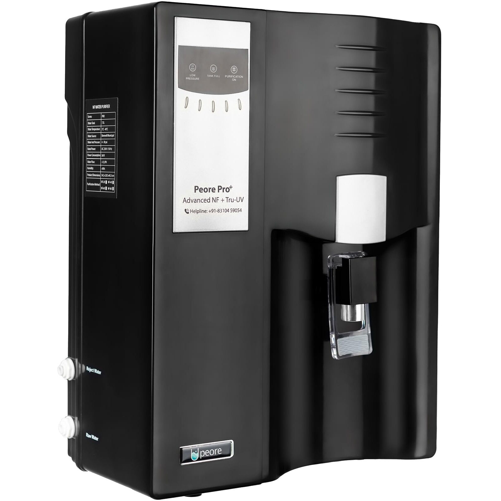 Peore Pro Plus-40 NF + UV Water Purifier | Retains Healthy Minerals and Saves Water | NanoFiltration Better than RO | Self Service Mode | Black (For TDS 200 to 350)