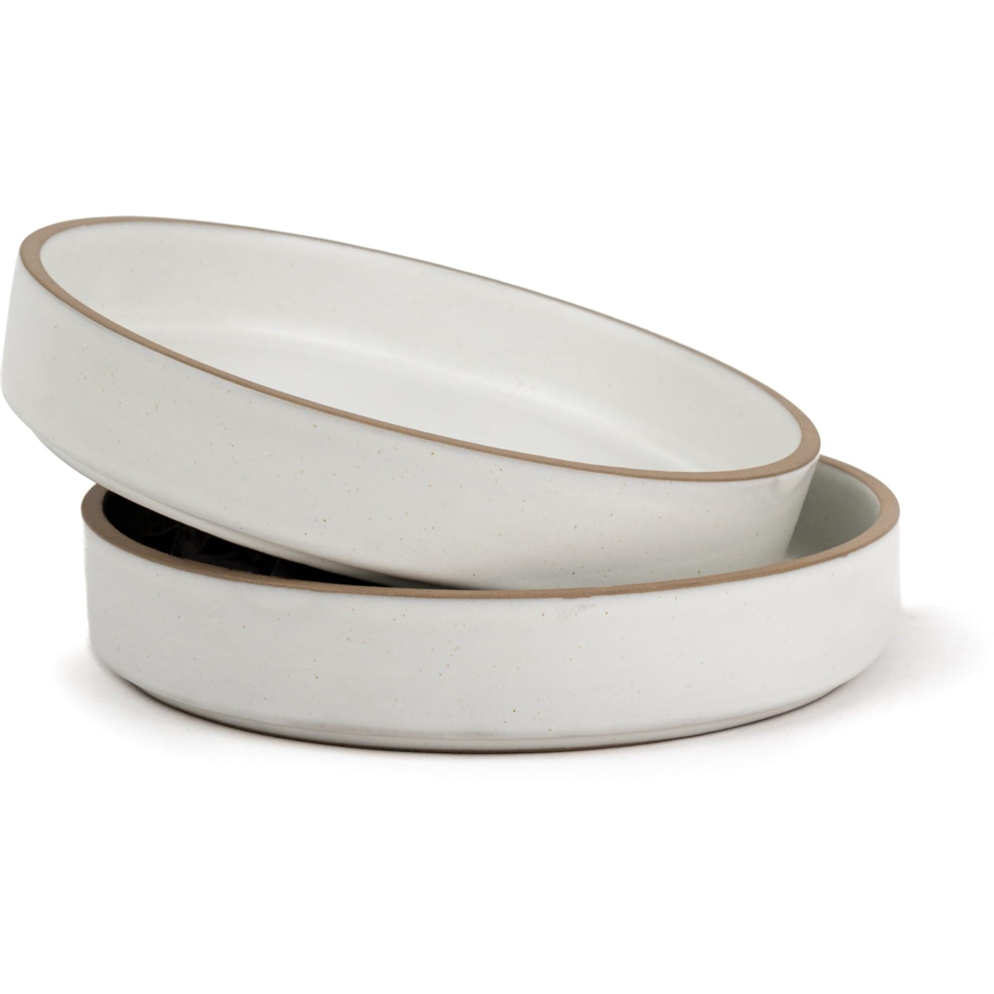 Shay Stackable Ceramic Pasta Bowl Set, 22cm, 2 Pieces, White | Matte Finish | Ceramic Pasta Plate | Deep Plate | Ceramic Bowl | Pasta Serving Plate (Stackable Pasta Plate - White Rim)