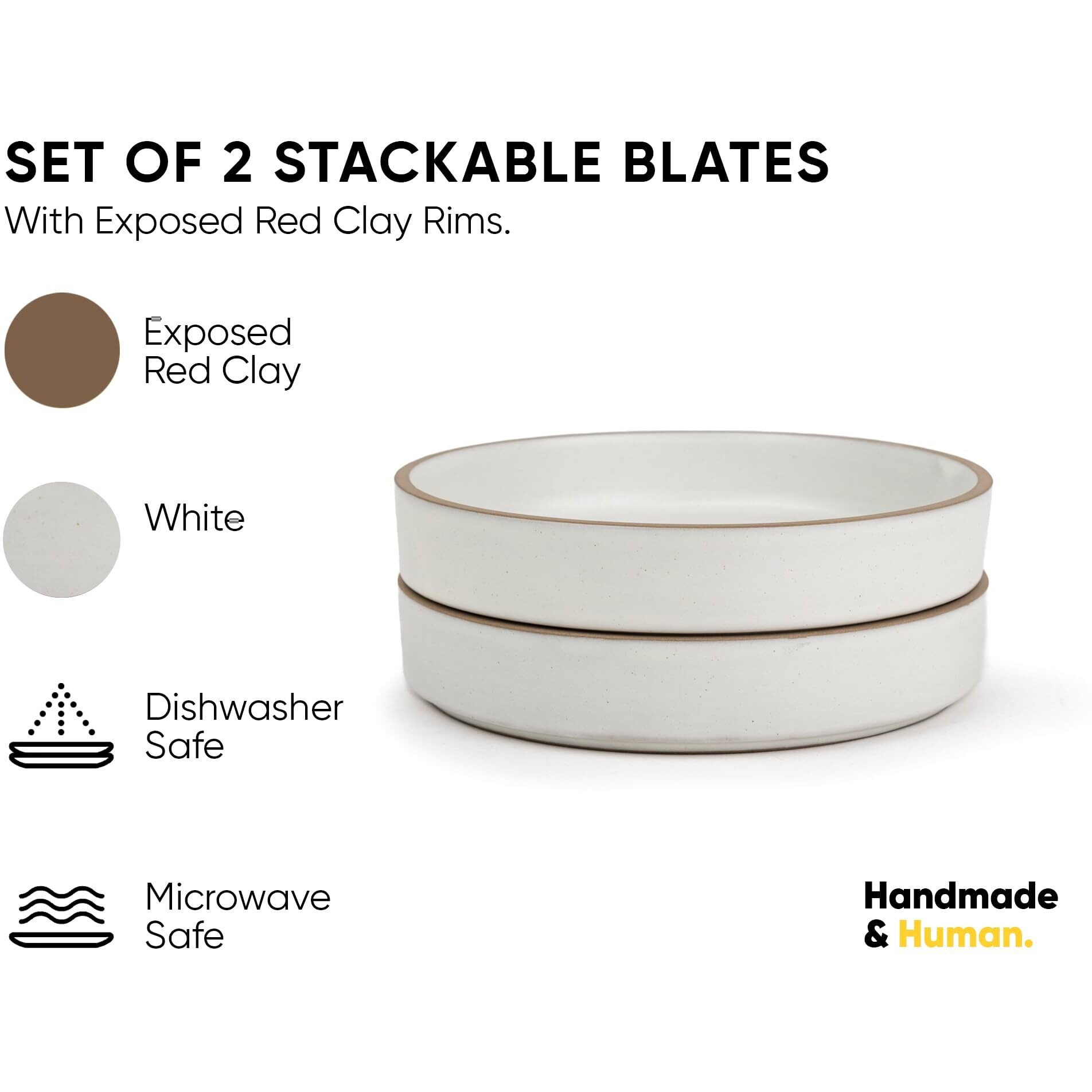 Shay Stackable Ceramic Pasta Bowl Set, 22cm, 2 Pieces, White | Matte Finish | Ceramic Pasta Plate | Deep Plate | Ceramic Bowl | Pasta Serving Plate (Stackable Pasta Plate - White Rim)