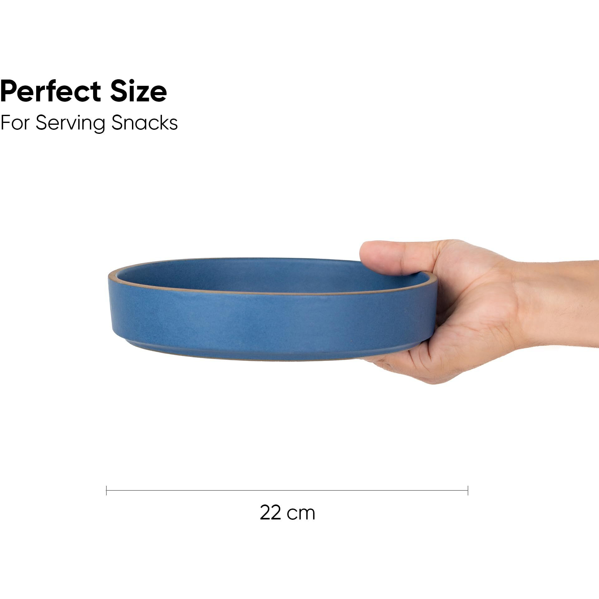 Shay Stackable Ceramic Pasta Bowl Set, 22cm, 2 Pieces, Blue | Matte Finish | Ceramic Pasta Plate | Deep Plate | Ceramic Bowl | Pasta Serving Plate (Stackable Pasta Plate - Blue Rim)