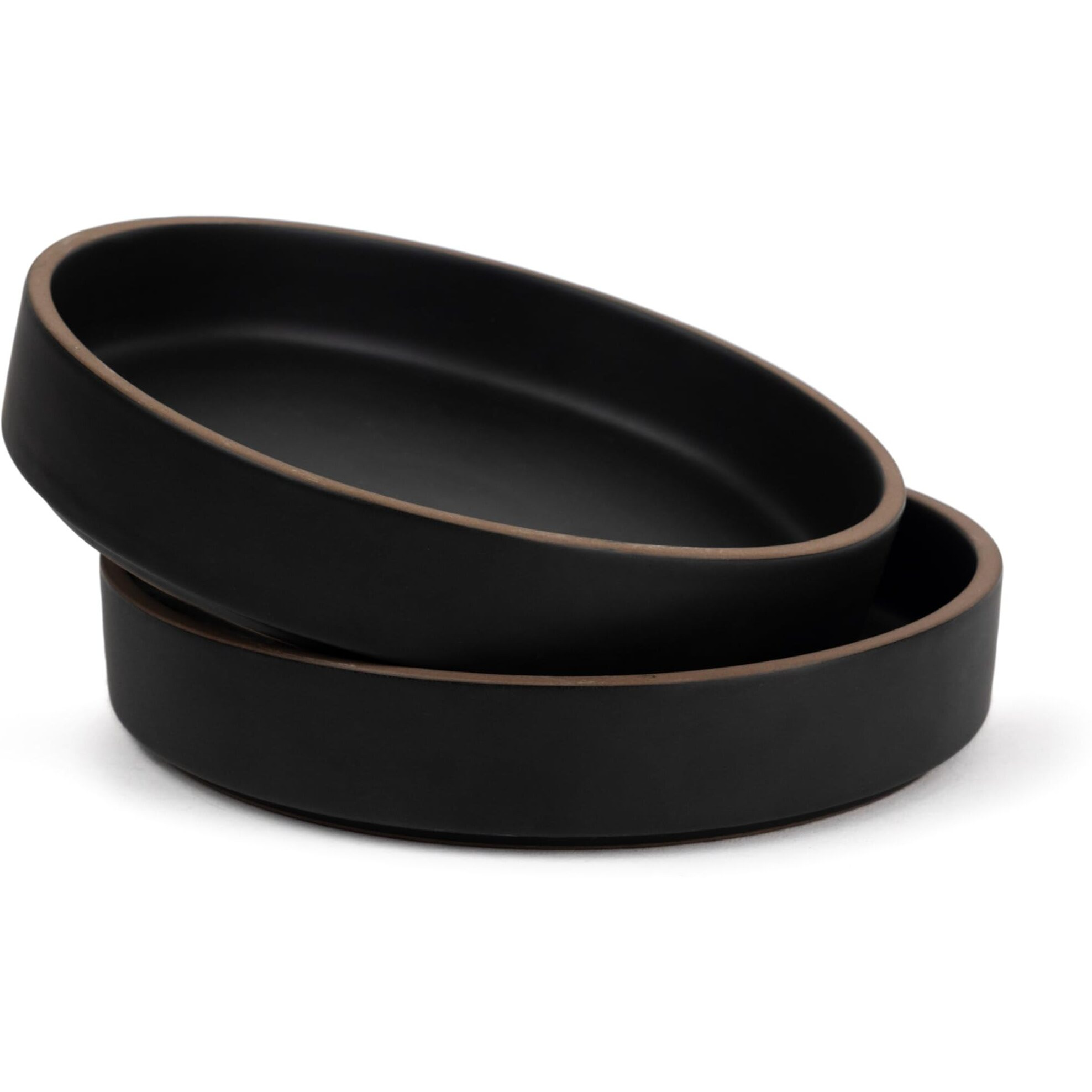 Shay Stackable Ceramic Pasta Bowl Set, 22cm, 2 Pieces, Black | Matte Finish | Ceramic Pasta Plate | Deep Plate | Ceramic Bowl | Pasta Serving Plate (Stackable Pasta Plate - Black Rim)