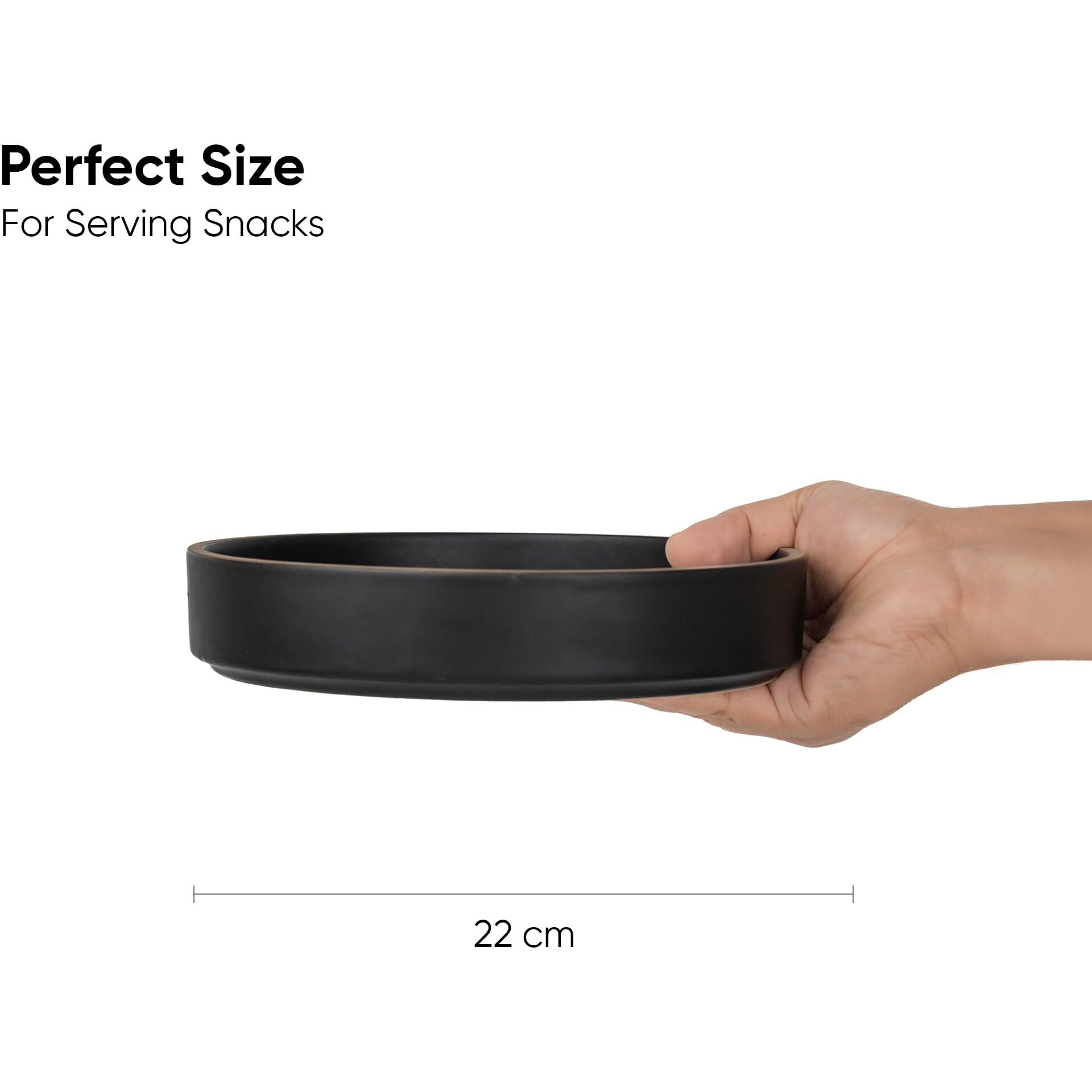 Shay Stackable Ceramic Pasta Bowl Set, 22cm, 2 Pieces, Black | Matte Finish | Ceramic Pasta Plate | Deep Plate | Ceramic Bowl | Pasta Serving Plate (Stackable Pasta Plate - Black Rim)