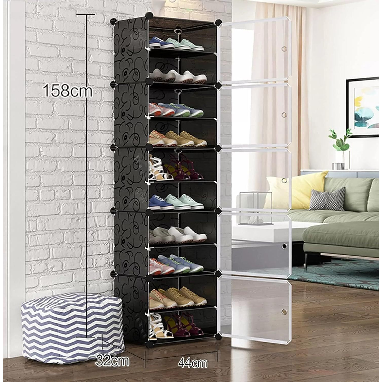 PESOMA DIY Portable Shoe Rack Organizer/Multi-Purpose Shelf Storage Cabinet Stand Expandable for Heels, Boots, Slippers Plastic Portable and Folding Shoe Rack (Black)