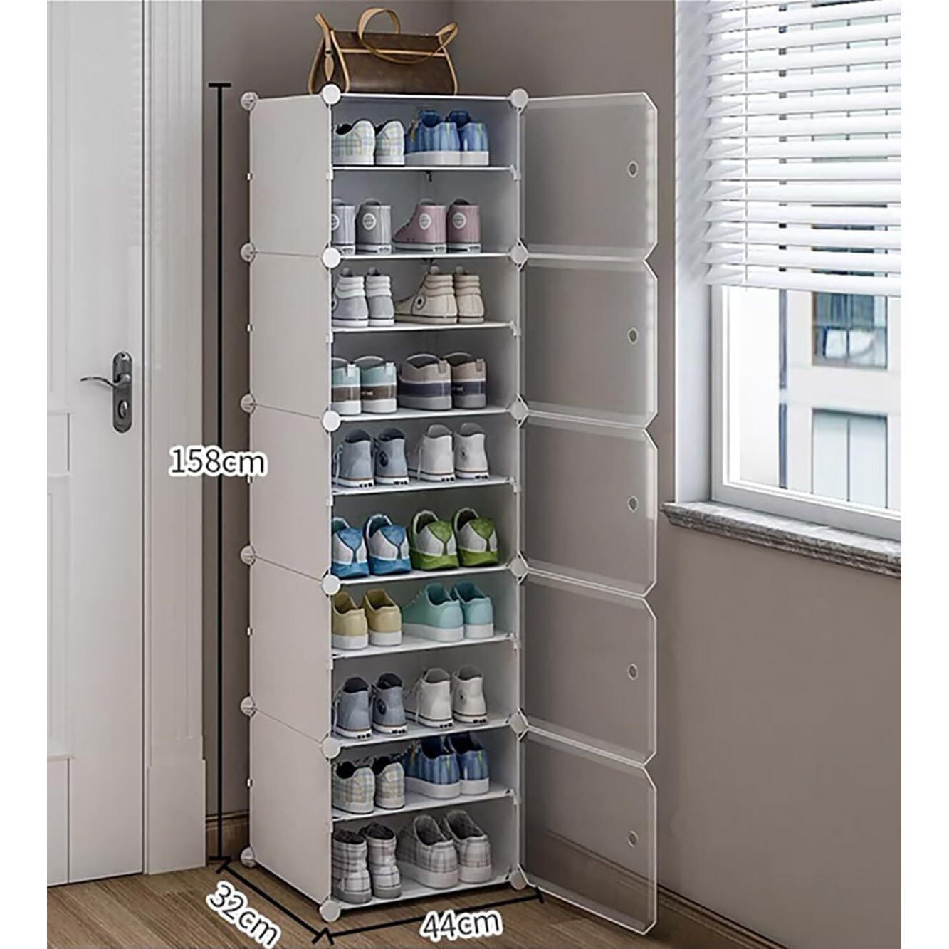PESOMA DIY Portable Shoe Rack Organizer/Multi-Purpose Shelf Storage Cabinet Stand Expandable for Heels, Boots, Slippers Plastic Portable and Folding Shoe Rack (White)