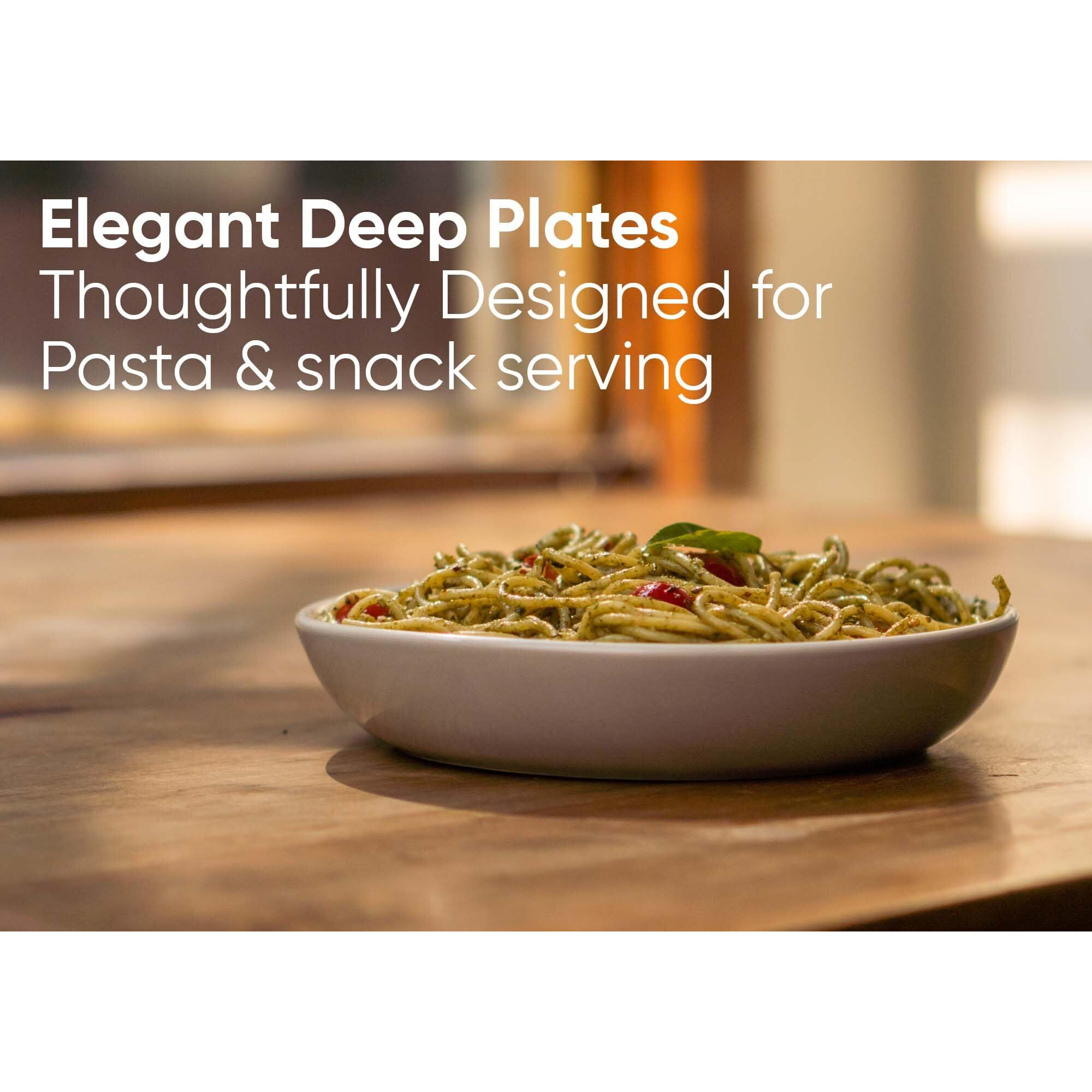 Shay Ceramic Pasta Bowl Set, 22Cm, 2 Pc S, Grey Outside | Glossy Finish | Stoneware Ceramic Serving Bowls | Pasta Plate | Deep Plate | Ceramic Bowl | Pasta Serving Plate (Pasta Plate - Grey) - 300 Ml