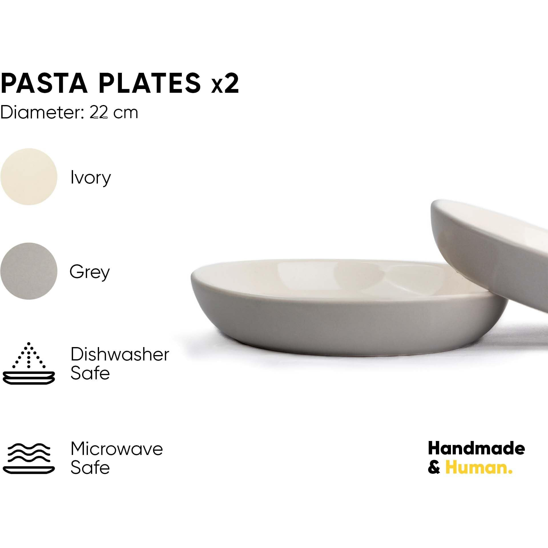 Shay Ceramic Pasta Bowl Set, 22Cm, 2 Pc S, Grey Outside | Glossy Finish | Stoneware Ceramic Serving Bowls | Pasta Plate | Deep Plate | Ceramic Bowl | Pasta Serving Plate (Pasta Plate - Grey) - 300 Ml