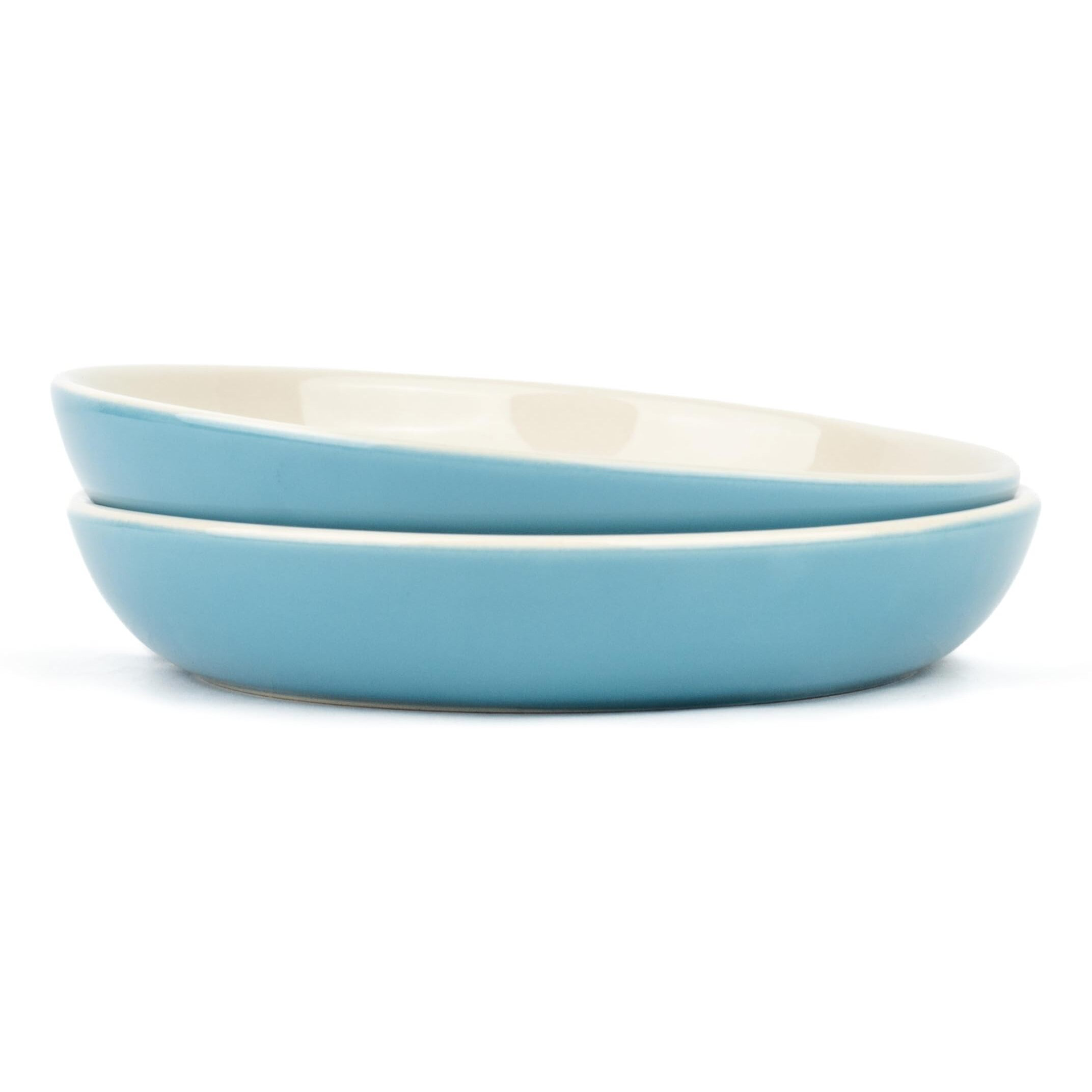 Shay Ceramic Pasta Bowl Set, 22Cm, 2 Pieces, Blue Outside|Glossy Finish|Stoneware Ceramic Serving Bowls|Pasta Plate|Deep Plate|Ceramic Bowl|Pasta Serving Plate (Pasta Plate - Blue) - 300 Ml