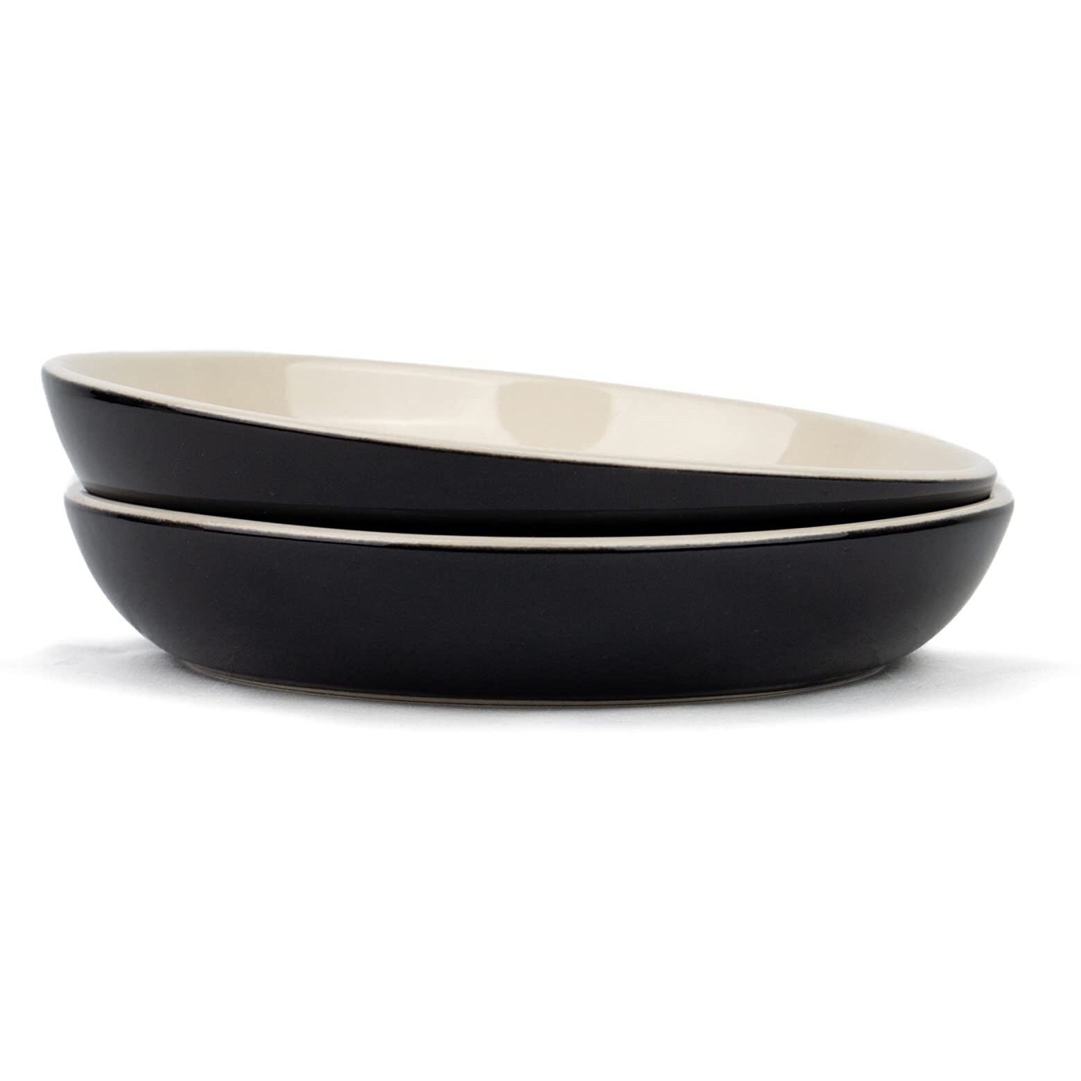 Shay Ceramic Pasta Bowl Set, 22Cm, 2 Pc S, Black Outside|Glossy Finish|Stoneware Ceramic Serving Bowls|Pasta Plate|Deep Plate|Ceramic Bowl|Pasta Serving Plate (Pasta Plate - Black) - 300 Ml