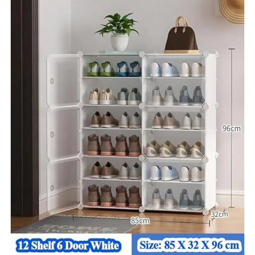 PESOMA DIY Portable Shoe Rack Organizer/Multi-Purpose Shelf Storage Cabinet Stand Expandable for Heels, Boots, Slippers Plastic Portable and Folding Shoe Rack (White)