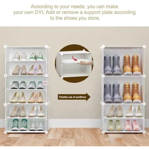 PESOMA DIY Portable Shoe Rack Organizer/Multi-Purpose Shelf Storage Cabinet Stand Expandable for Heels, Boots, Slippers Plastic Portable and Folding Shoe Rack (White)