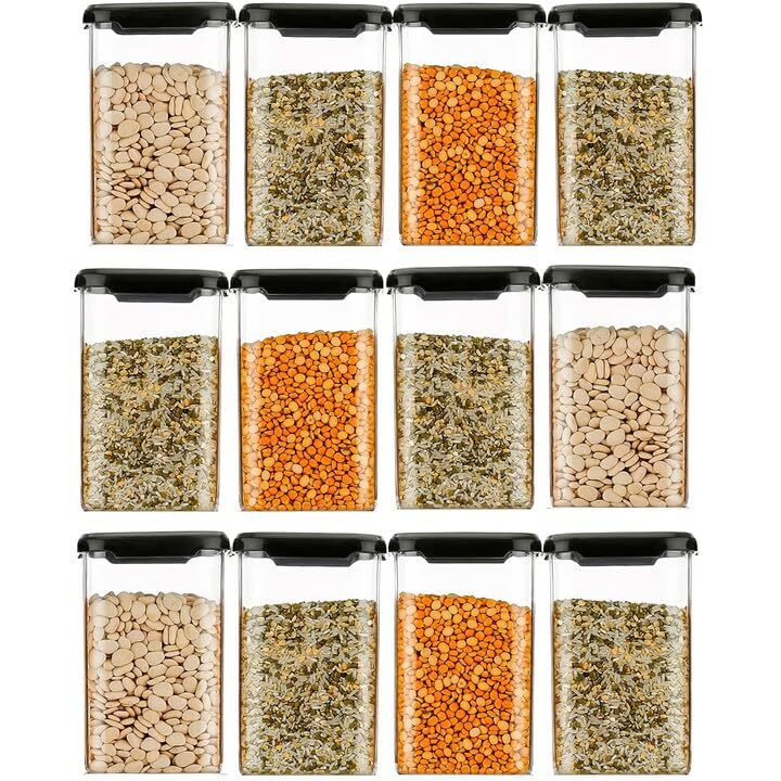 KWER 1100Ml Airtight Containers Set For Kitchen Storage And Containers Box For Pantry Organization And Container For Kitchen Storage Set, Kitchen Accessories (Set Of 6) Black