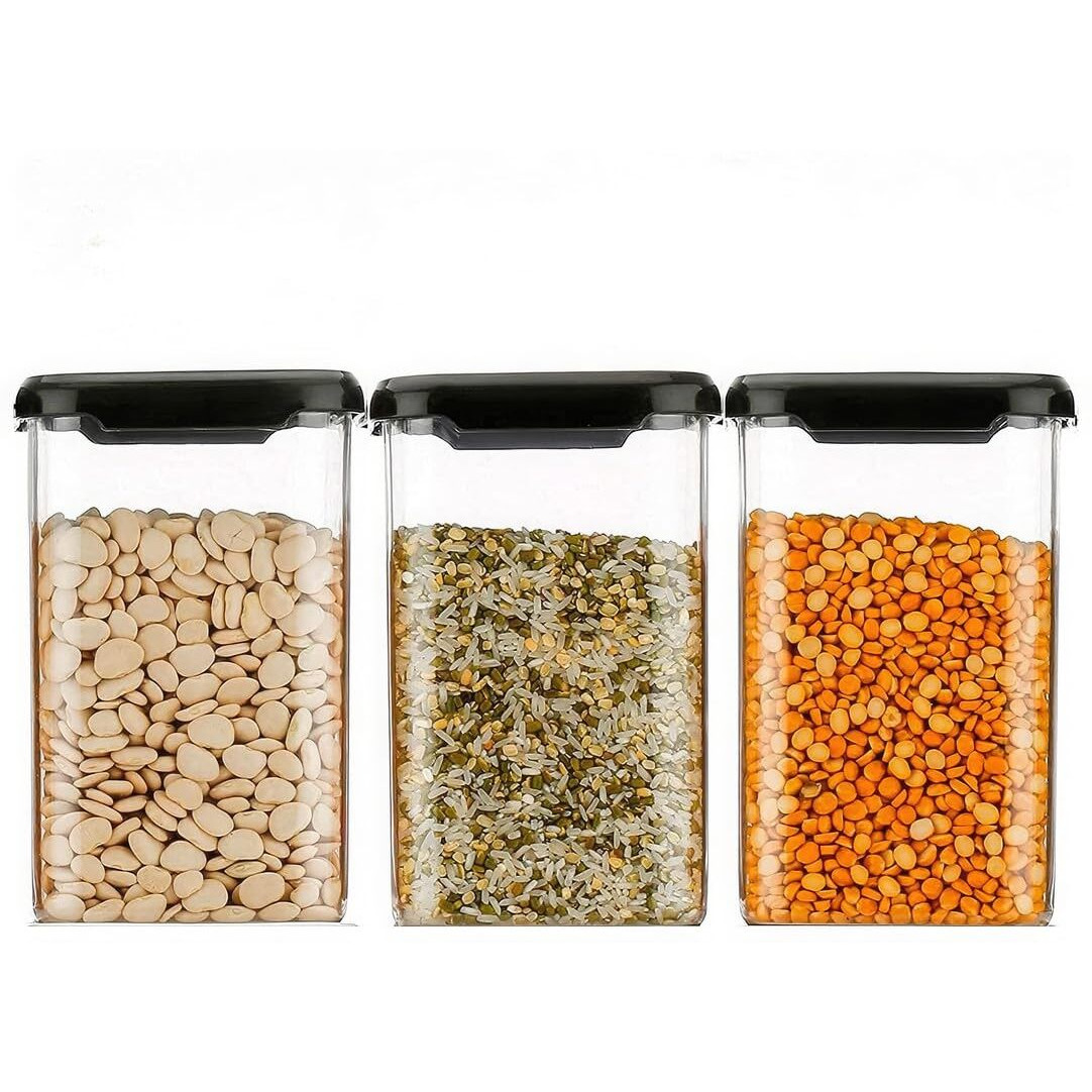 KWER 1100Ml Airtight Containers Set For Kitchen Storage And Containers Box For Pantry Organization And Container For Kitchen Storage Set, Kitchen Accessories (Set Of 6) Black