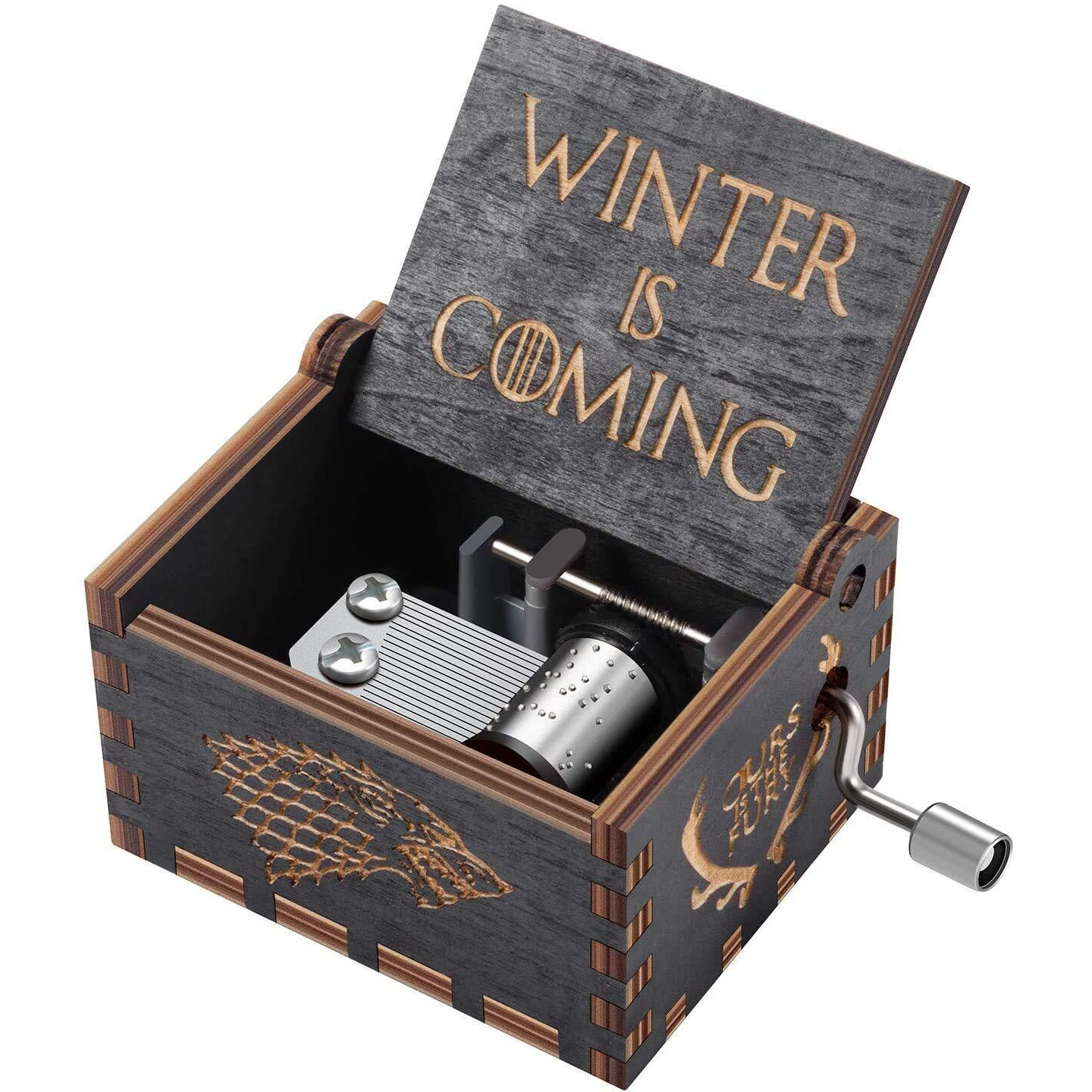 EITHEO Wooden Music Box Antique Carved Hand Crank GOT- Winter is Coming Theme Music Box