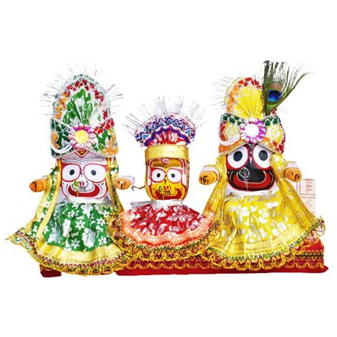 RealCraft INSPIRING LIFES Lord Jagannath,Balabhadra,Subhadra and Sudarshan 6Inch Idol in Wooden Stand,with Dress Set(Pack of 1, Multicolor)