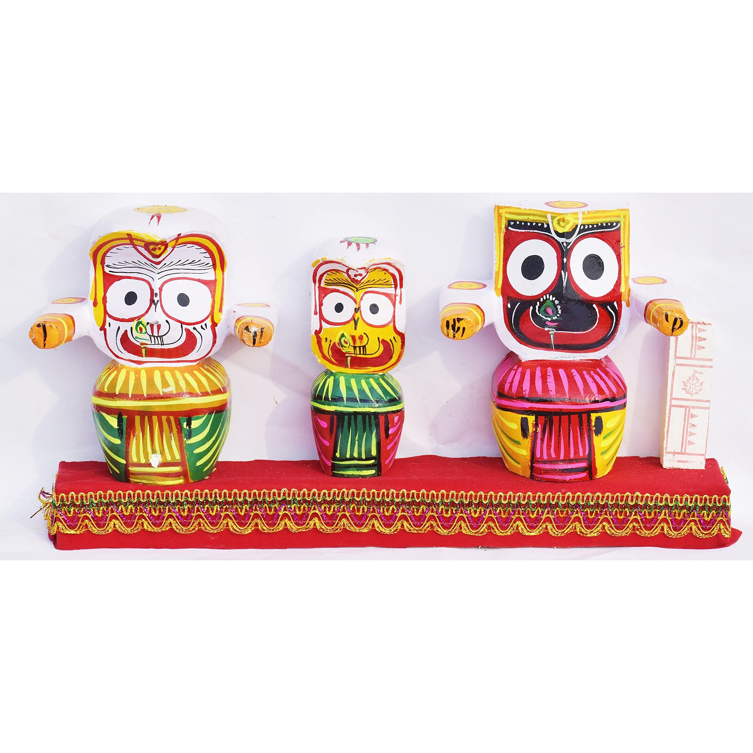 RealCraft INSPIRING LIFES Lord Jagannath,Balabhadra,Subhadra and Sudarshan 6Inch Idol in Wooden Stand,with Dress Set(Pack of 1, Multicolor)