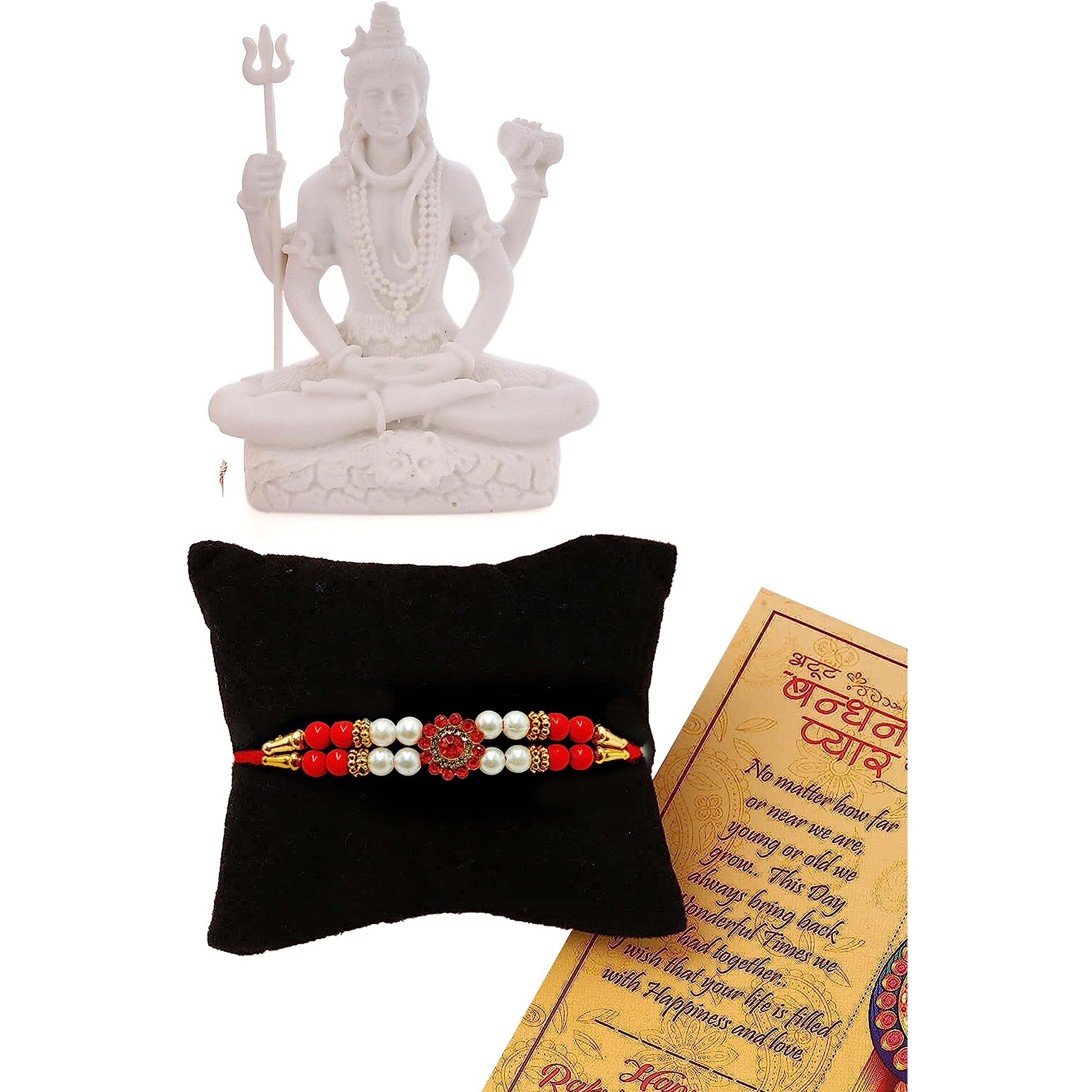 CraftVatika Rakhi for Brother With Shiva Idol Gift Combo Set - Rakhi Gift for brother bhaiya-Combo of 4 ( 1 Shiva idol, 1 Rakhi, Tilak Set, Greeting card)