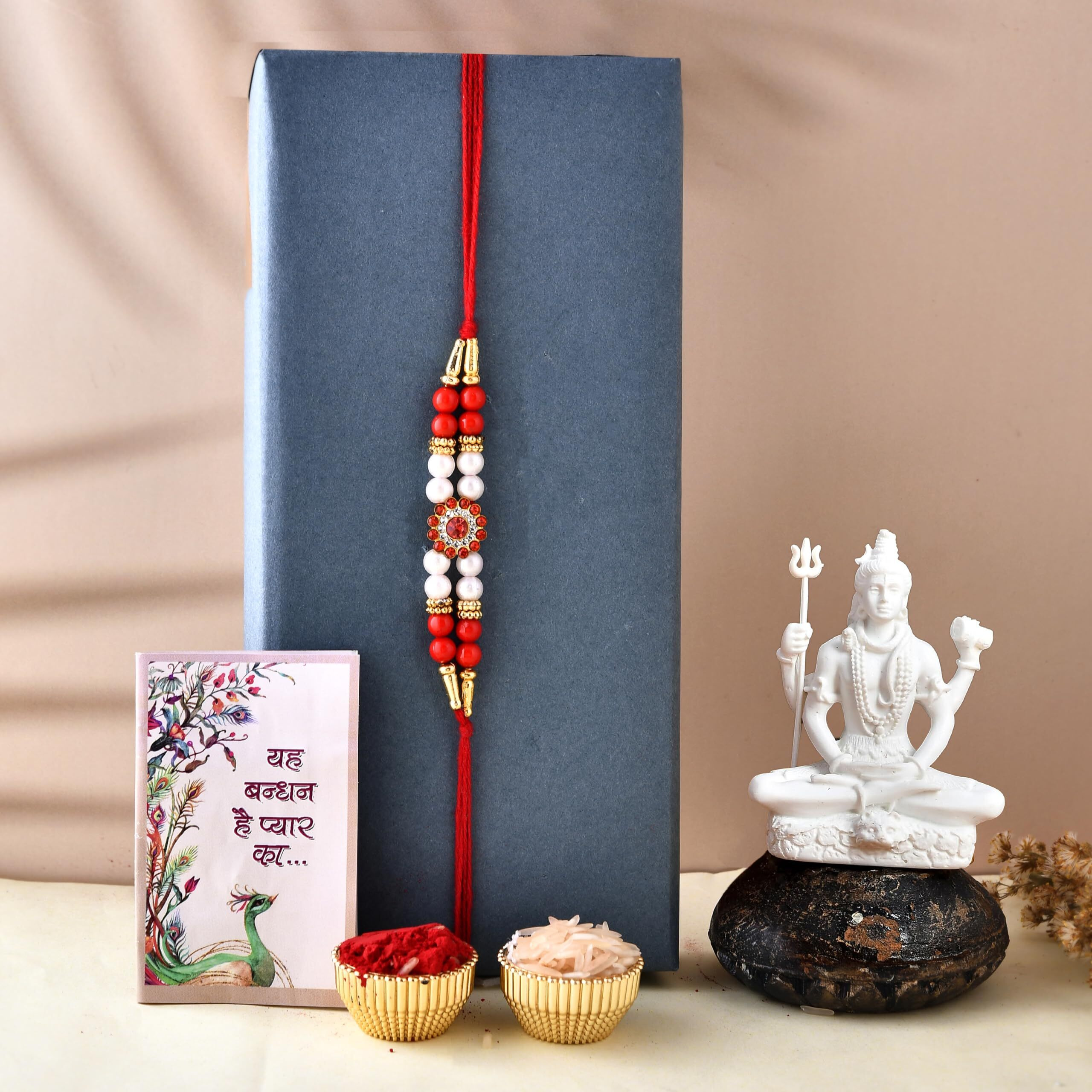CraftVatika Rakhi for Brother With Shiva Idol Gift Combo Set - Rakhi Gift for brother bhaiya-Combo of 4 ( 1 Shiva idol, 1 Rakhi, Tilak Set, Greeting card)
