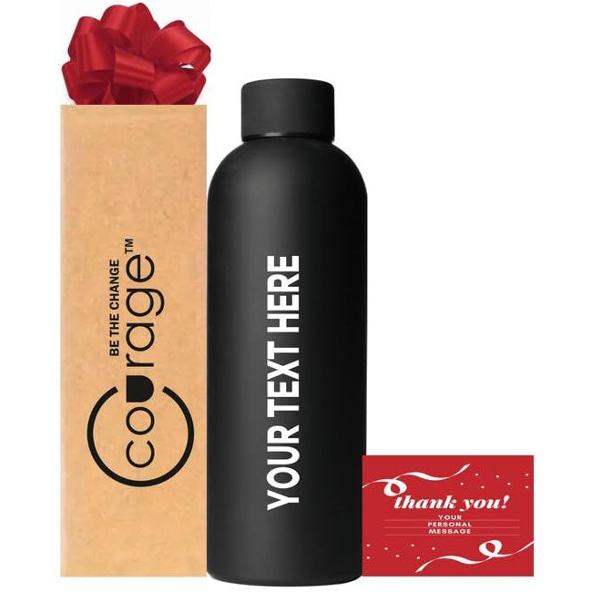 COURAGE BE THE CHANGE Personalized Name Stainless Steel Water Bottle - 500ml, Hot & Cold|Water Bottle for Office Kids Home College School Gym Color (Black)