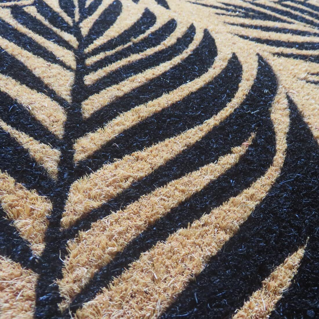 ATMAH Black Leaves Coir Doormat 35cm X 60cm
