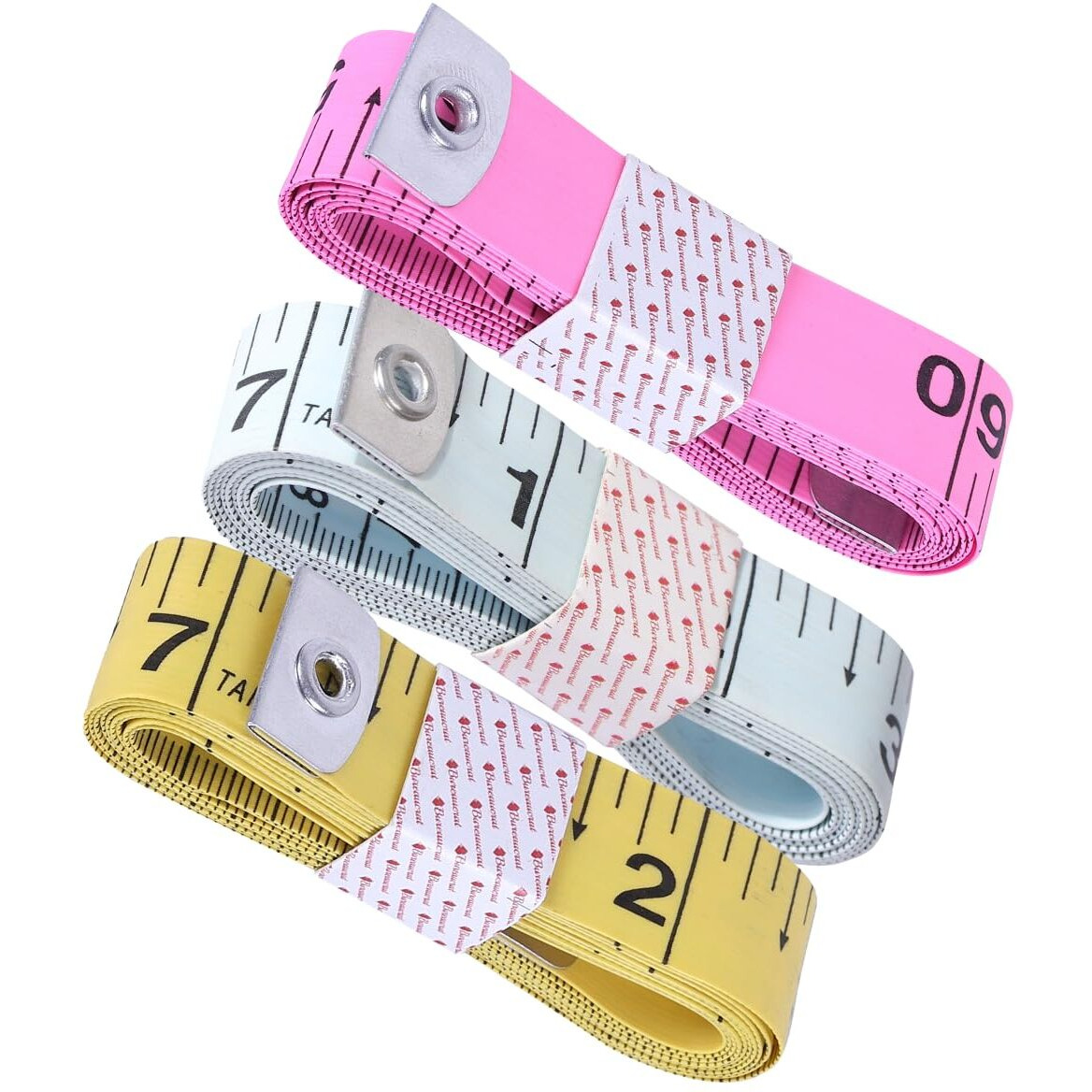 Bureaucrat Measuring Tape - Body Measurement Inch Tape - 60 Inches/150 CMs - Double Side Rulers, Fiberglass, Flexible, Portable,Sewing, Dress Making Tailors Tape-P3 (Yellow, White,Pink)