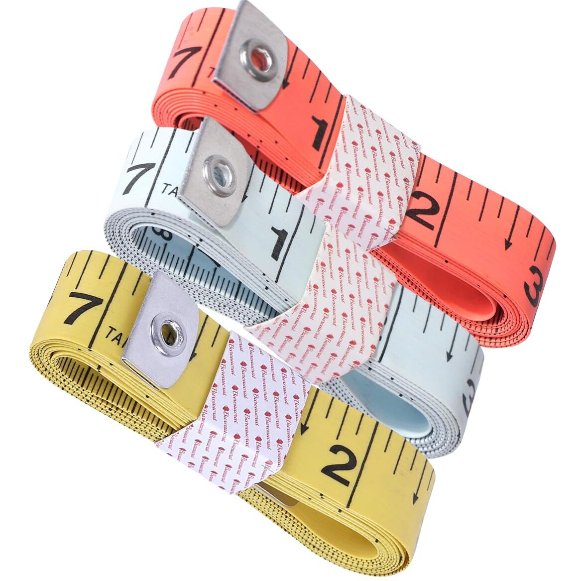 Bureaucrat Measuring Tape - Body Measurement Inch Tape - 60 Inches/150 CMs - Double Side Rulers, Fiberglass, Flexible, Portable,Sewing, Dress Making Tailors Tape-P3 (Yellow, White,Orange)