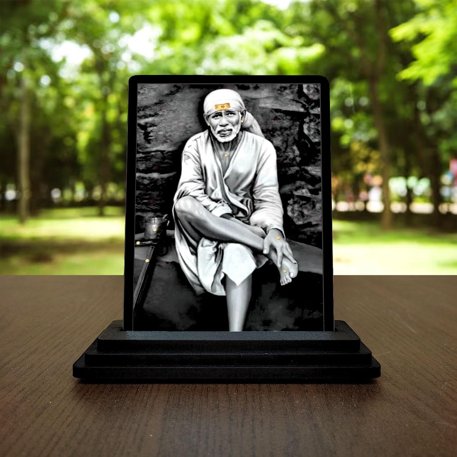 Vprint Quality Car Dashboard Idols Saibaba Wooden Idols Small Sai Baba Statues for Puja Traditional Sai Baba Figurines for Home Decor Murti for Religious Festivals (Multicolor - Size 3x5 in)