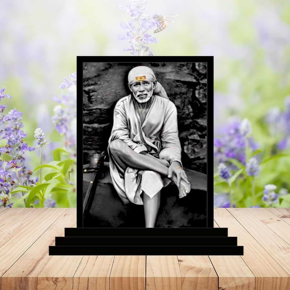 Vprint Quality Car Dashboard Idols Saibaba Wooden Idols Small Sai Baba Statues for Puja Traditional Sai Baba Figurines for Home Decor Murti for Religious Festivals (Multicolor - Size 3x5 in)