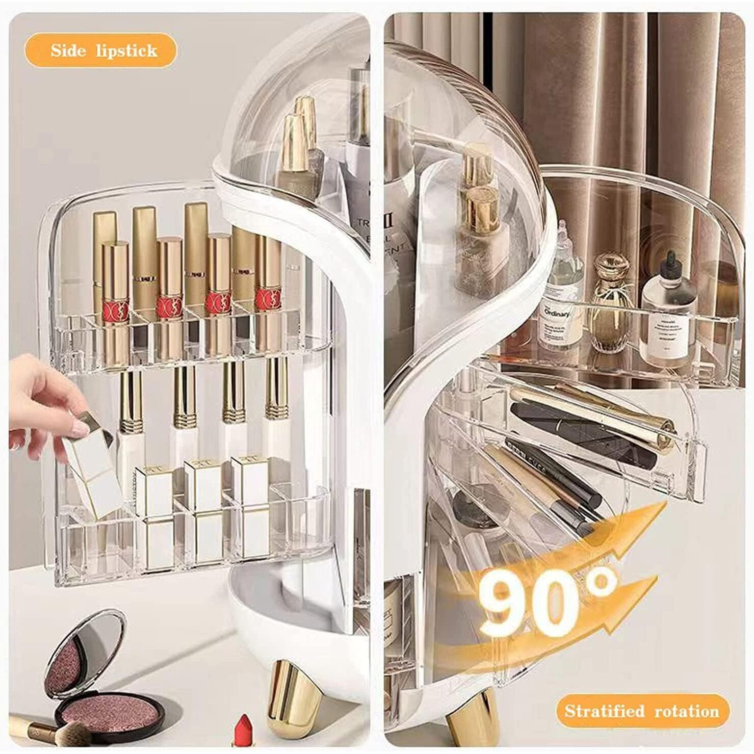 Dravizon Dustproof Cosmetic Storage Box, Cosmetics Skincare Jewelry Lipstick Organizer, Multi-Function Make Up Case, Cosmetics Storage Box, Makeup Organizer with Lid (White, Plastic)