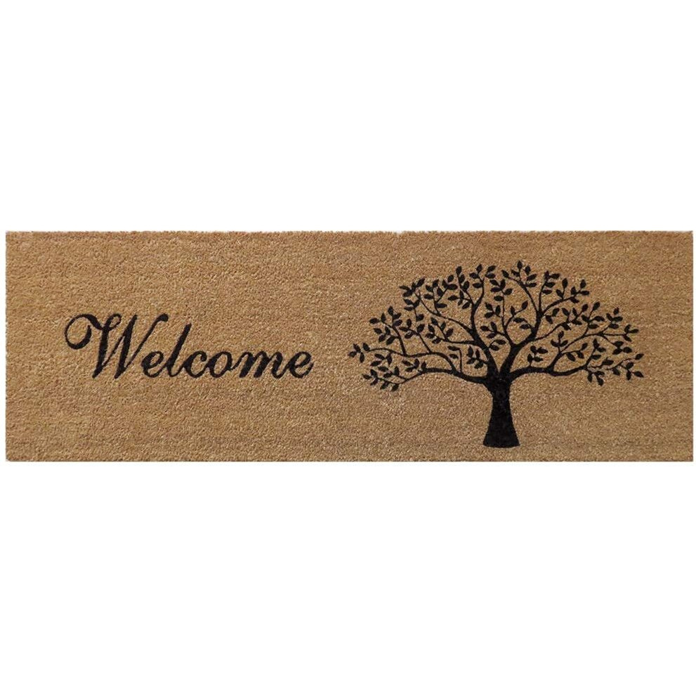 ATMAH Coir Rectangular Doormat (Tree Welcome, Natural, 120Cm X 40Cm)