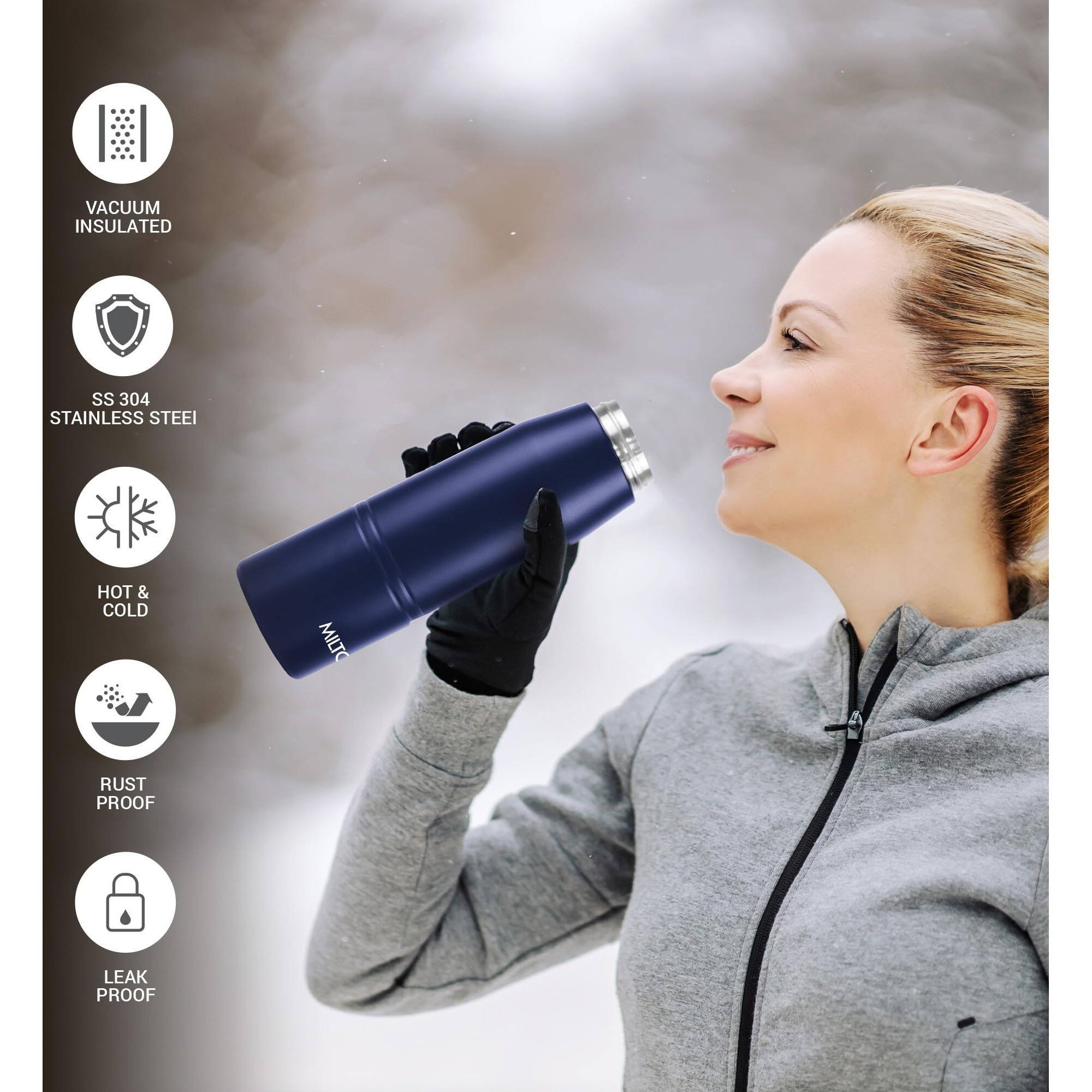 Milton Sparkle 900 Thermosteel Insulated Water Bottle, 925 ml, Blue | Hot and Cold | Leak Proof | Office Bottle | Sports | Home | Kitchen |Travel | Easy to Carry | Rust Proof