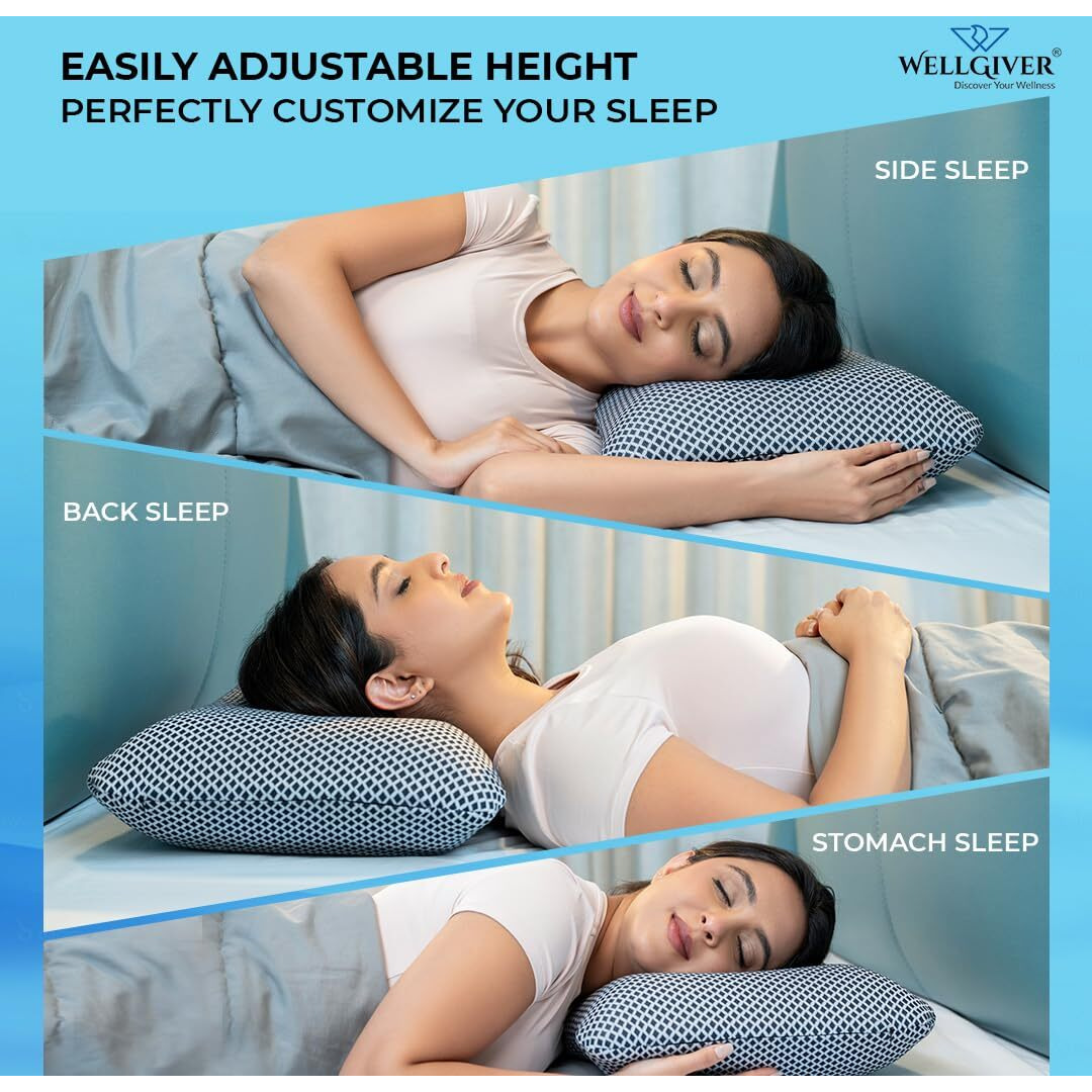 WELLGIVER ComfortCloud Orthopedic Memory Foam Pillows | Cervical Pillow for Neck and Shoulder Pain with Removable Zipper Cover (ComfortCloud-Midnight Blue-Pack of 1)
