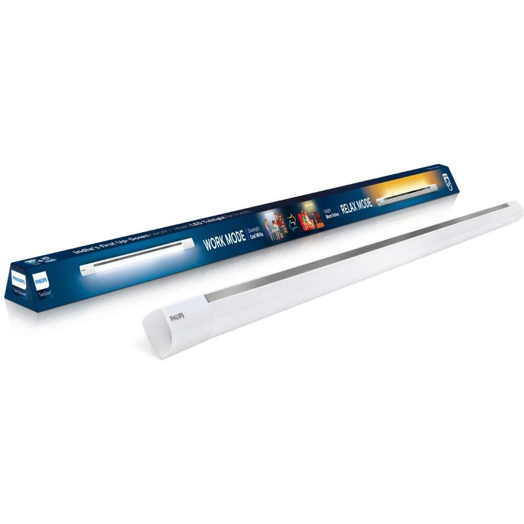 PHILIPS Twinglow 20-Watt +20-Watt Led Up-Down Batten Tubelight (Yellow Uplight - Relax Mode And White Downlight- Work Mode), Pack Of 2 - Polycarbonate (Pc)