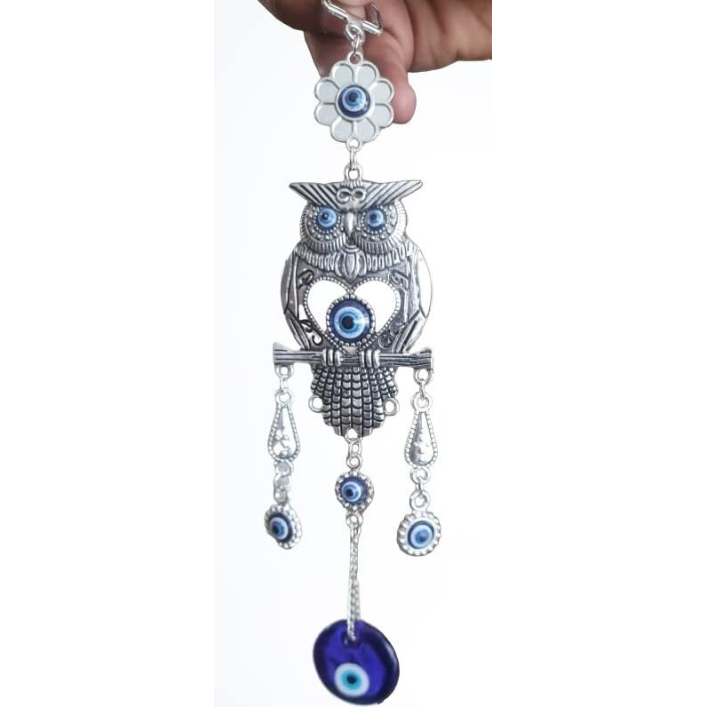 DT DECTONE Turkish Evil Eye Nazar Battu Hanging for Home Entrance|Home Protection and Prosperity Interior Wall Hanging Showpiece, Blue Owl, Pack of 1