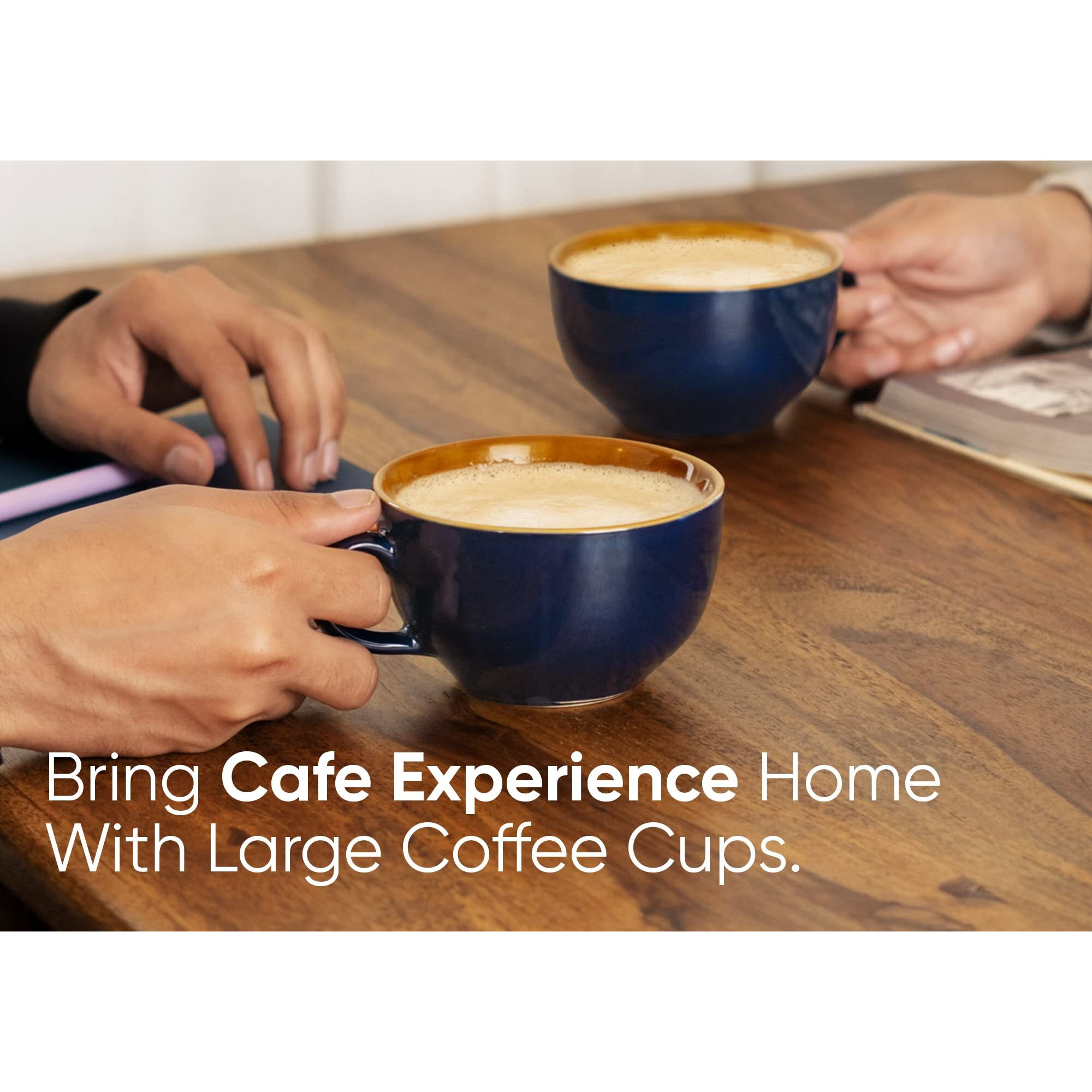 Shay Large Ceramic Coffee Cup Set of 2, Midnight Blue, 350ml | Cappuccino Cup | Glossy Finish | Large Ceramic Coffee Cup | Premium Stoneware Coffee Cup | Microwave Safe (XL Cuppa - Midnight Blue)