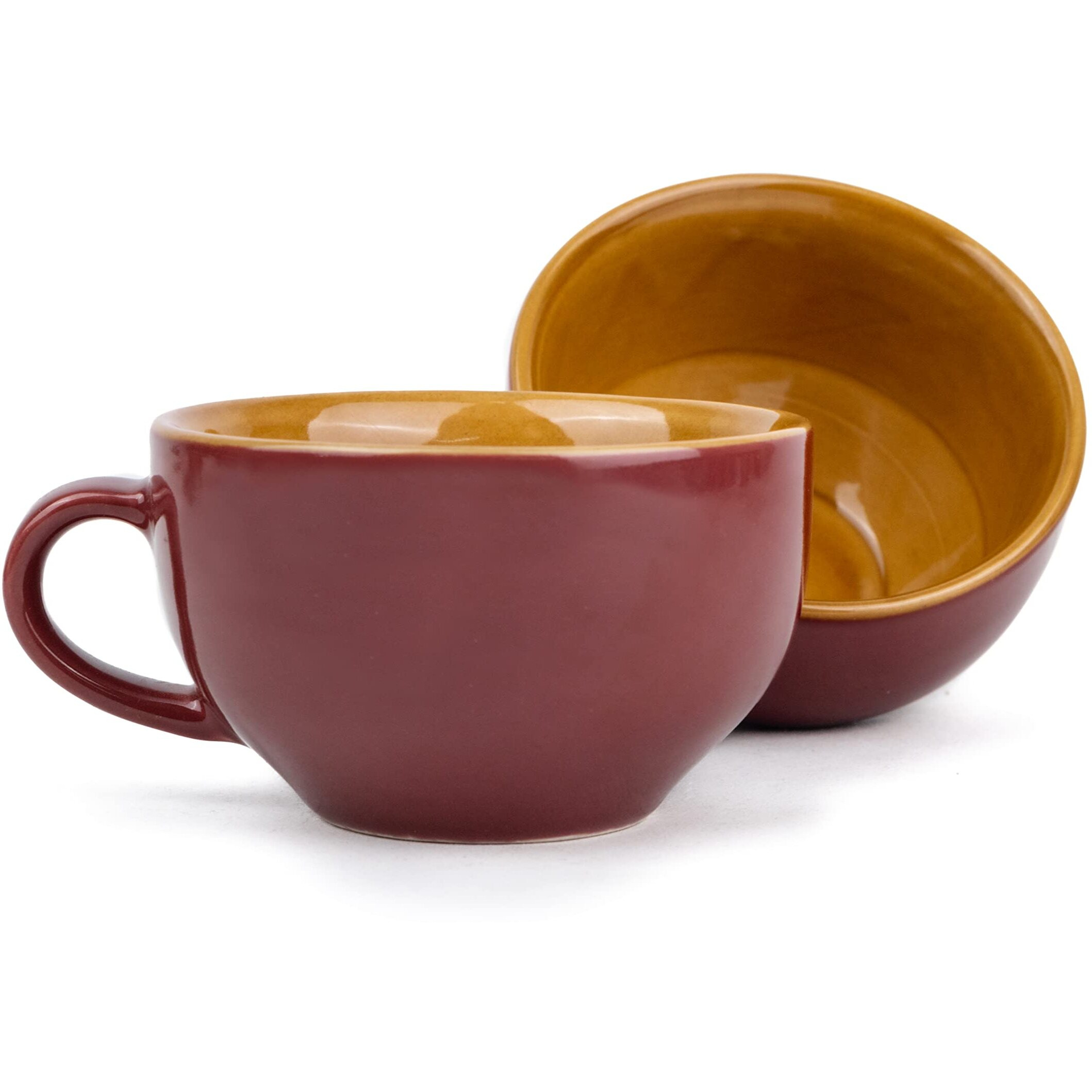 Shay Large Ceramic Coffee Cup Set of 2, Burgundy, 350ml | Cappuccino Cup | Glossy Finish | Large Ceramic Coffee Cup | Premium Stoneware Coffee Cup | Microwave Safe (XL Cuppa - Burgundy)