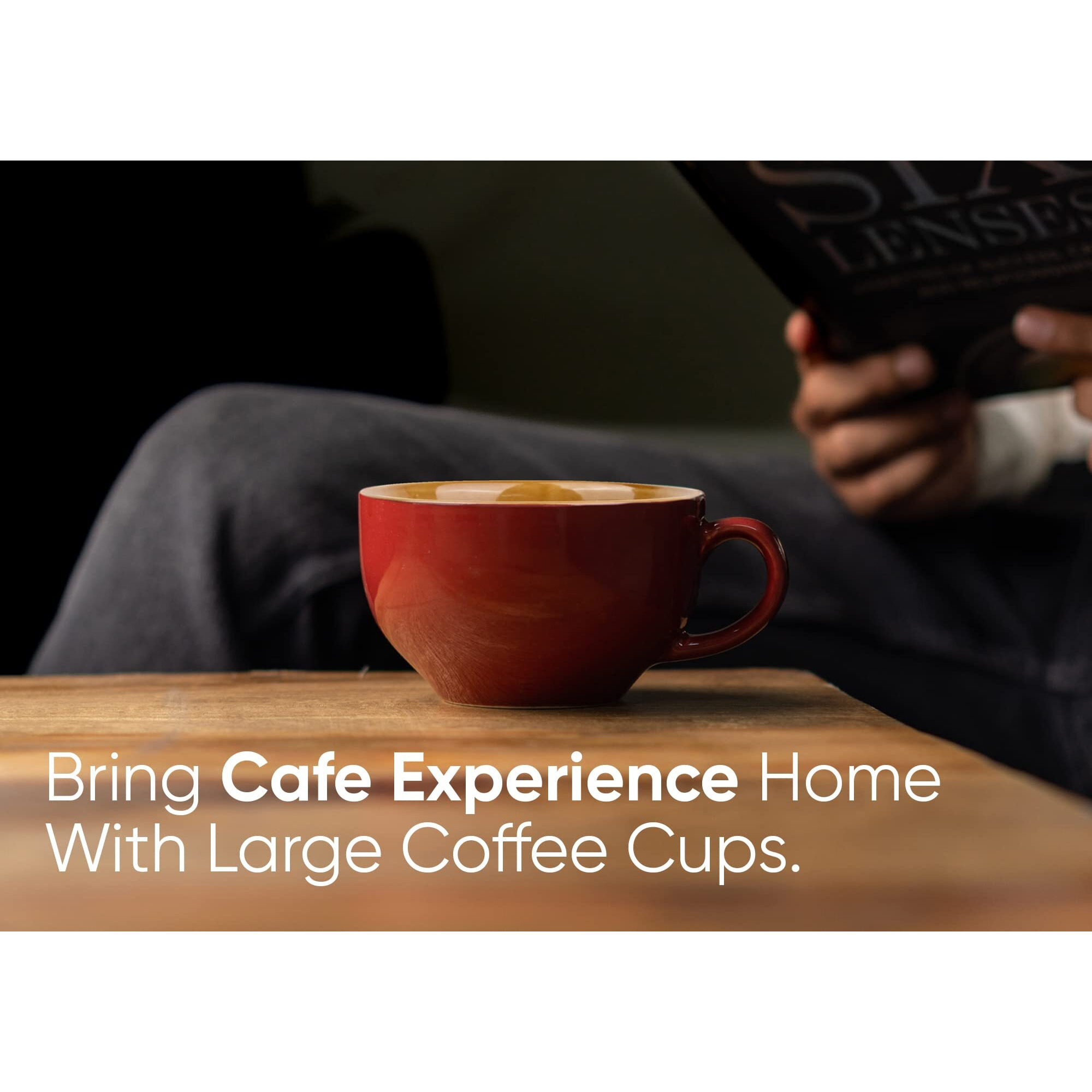 Shay Large Ceramic Coffee Cup Set of 2, Teal Green, 350ml | Cappuccino Cup | Glossy Finish | Large Ceramic Coffee Cup | Premium Stoneware Coffee Cup | Microwave Safe (XL Cuppa - Teal Green)