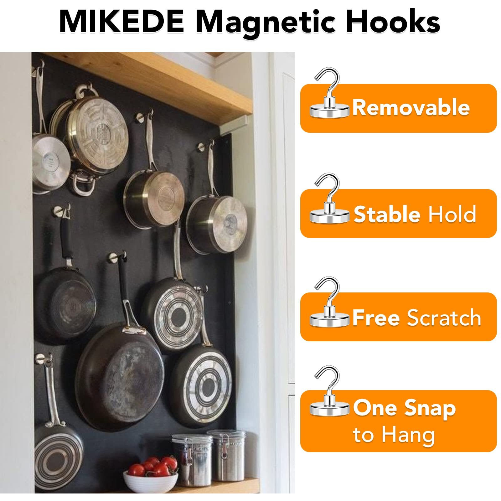 Mikede Magnetic Hooks Heavy Duty,150Lbs+ Super Strong Magnetic Hooks For Cruise Essentials,Neodymium Earth Magnets With Hook For Hanging,Magnetic Metal Hanger For Fridge,Toolbox,Storage,4 Pack-Silver