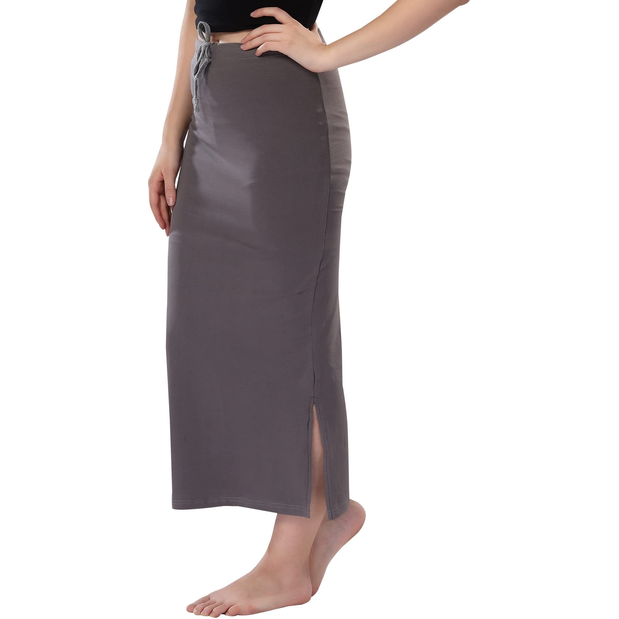 XOYA Cotton Lycra Saree Shapewear for WomenStraight Fit Petticoat Saree Silhouette Shape Wear Dress for Saree - Grey S