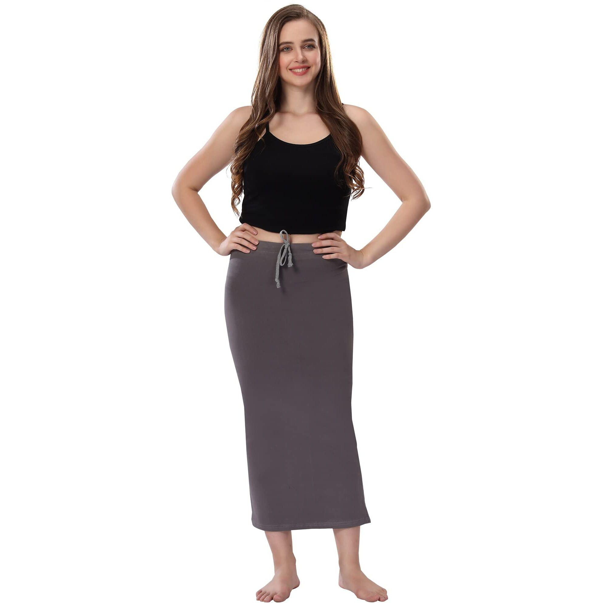 XOYA Cotton Lycra Saree Shapewear for WomenStraight Fit Petticoat Saree Silhouette Shape Wear Dress for Saree - Grey S